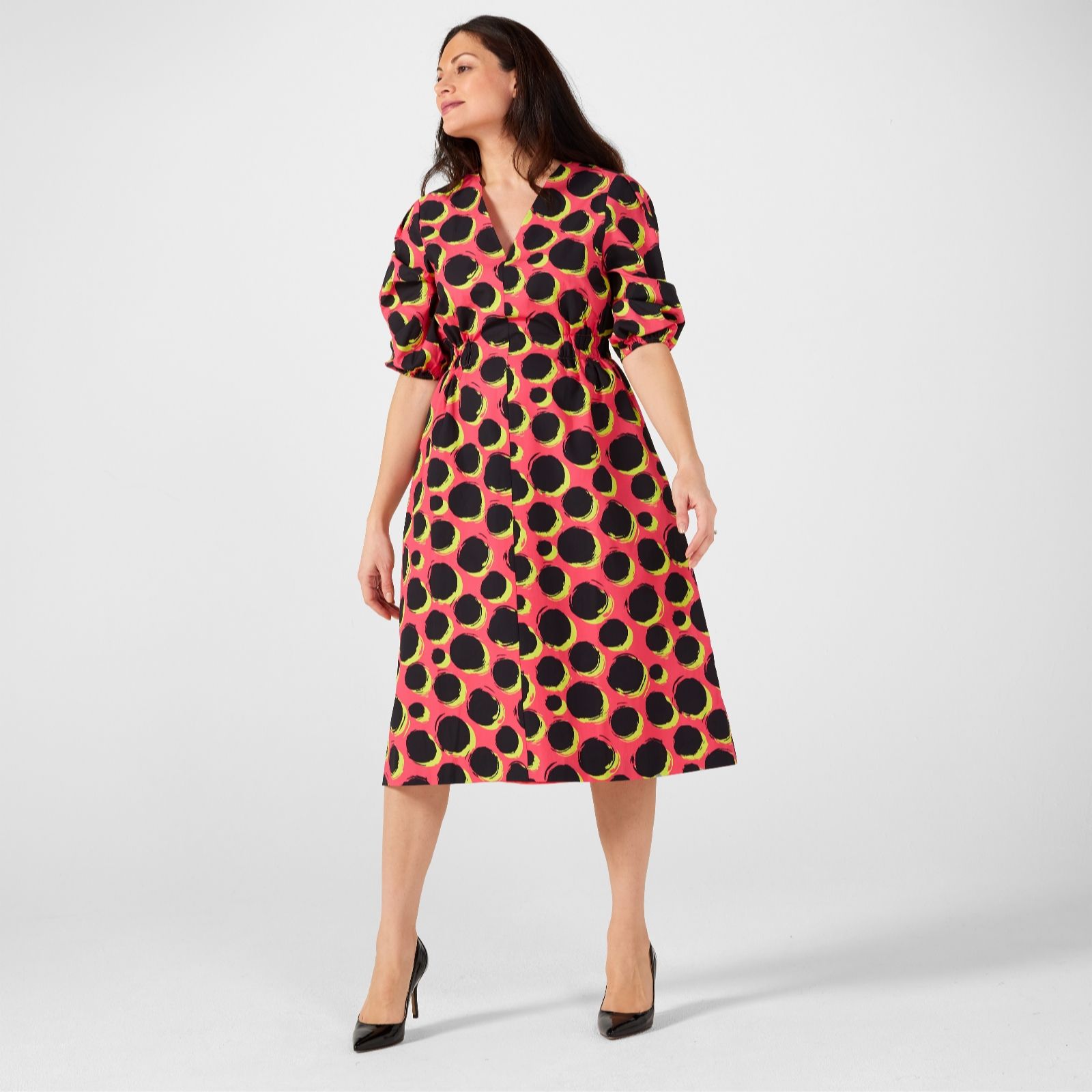 Helene Berman Circle Print V neck Dress