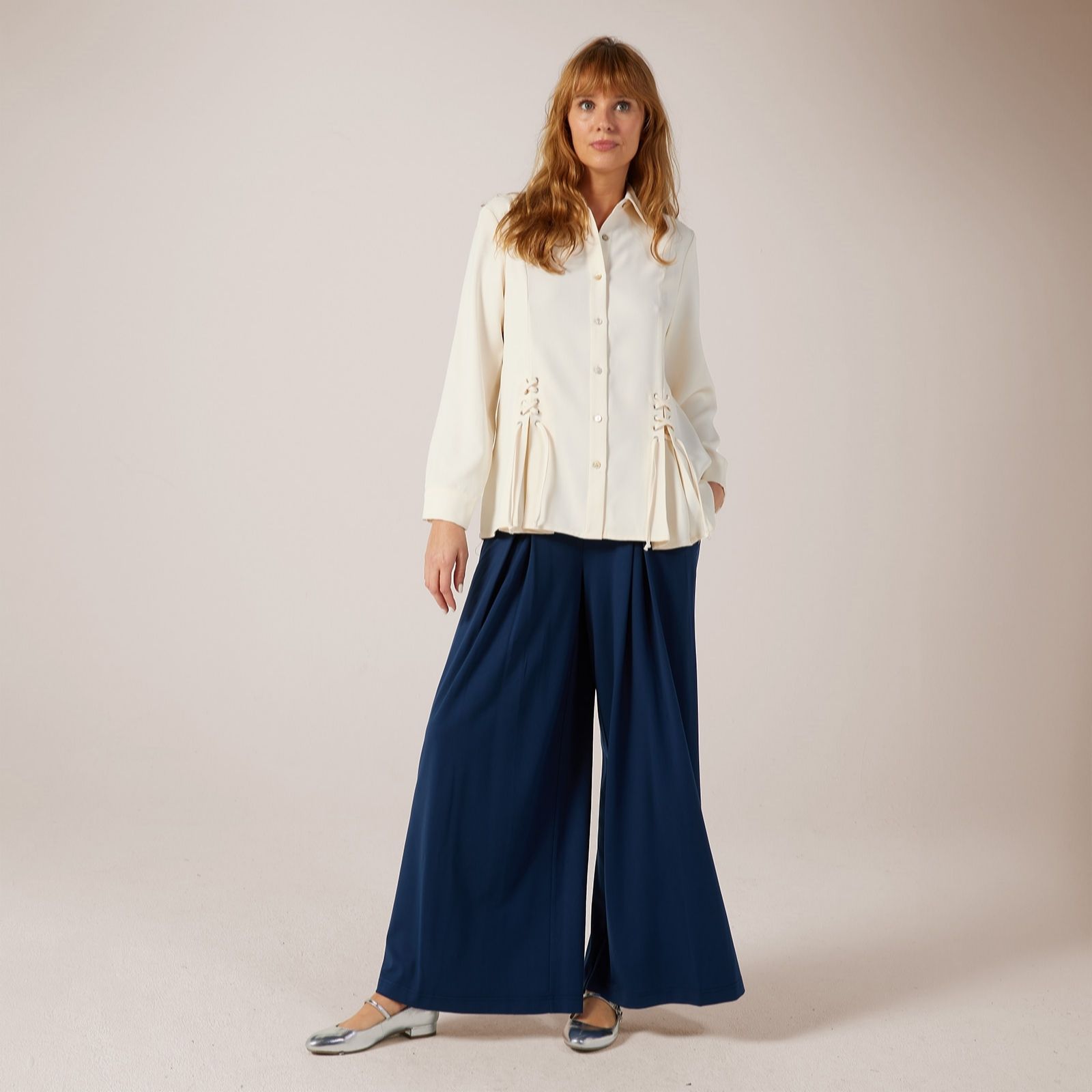 MarlaWynne Collection Crepe Lace-Up Palazzo Trousers