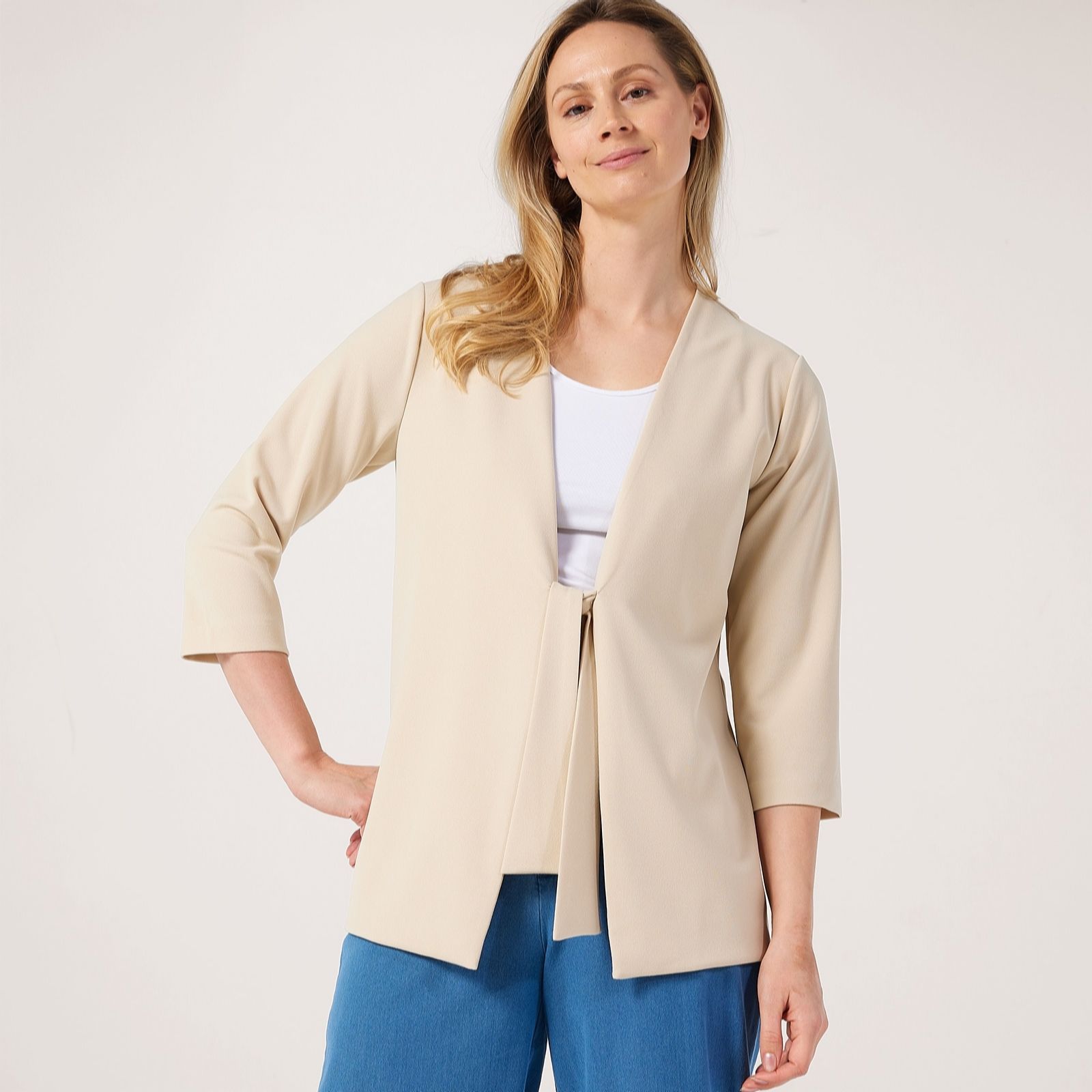 Kim & Co Black Ponte Crepe Front Tie Blazer