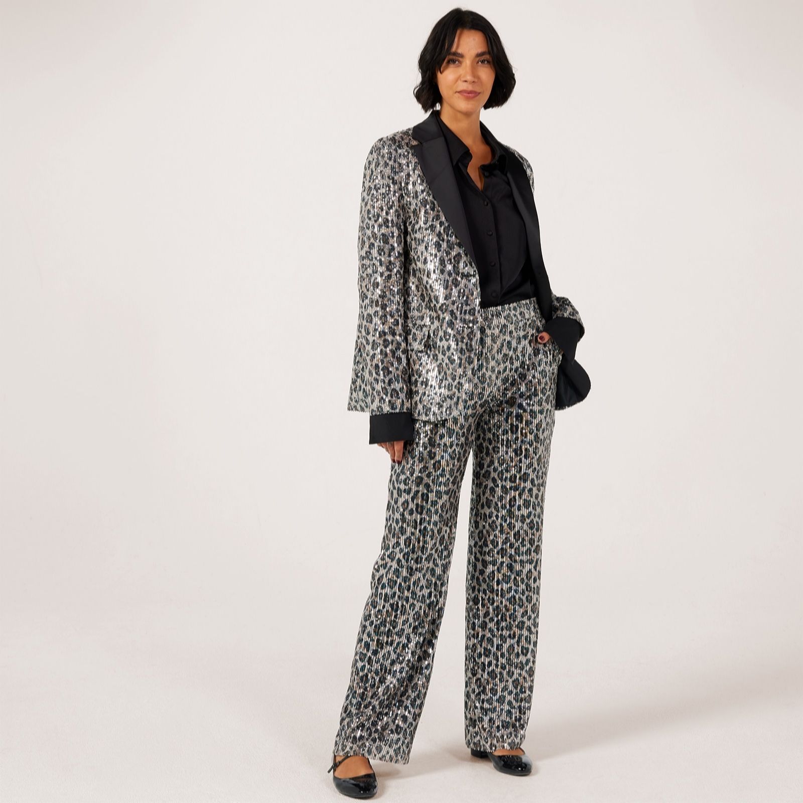 Helene Berman Classic Animal Animal Sequin Relaxed Fit Blazer
