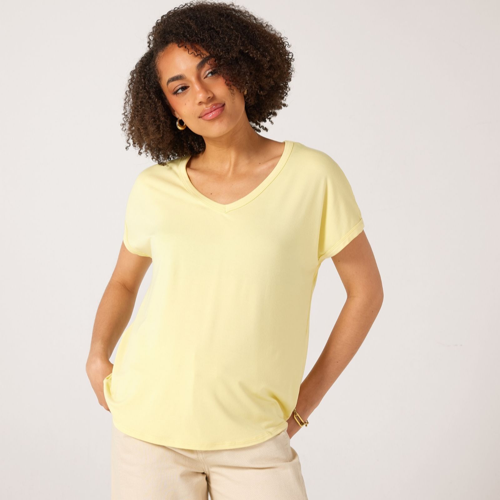 Kim & Co Chantilly Yellow Viscose Jersey Short Dolman Sleeve Top