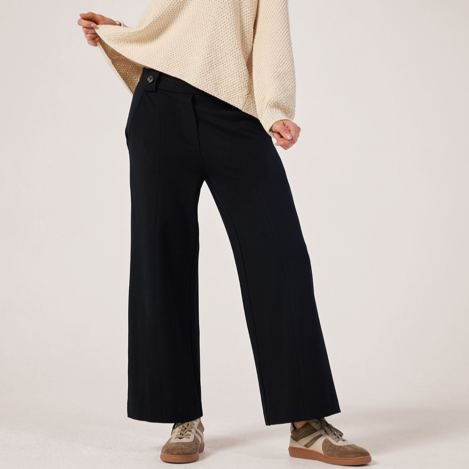 Masai Copenhagen Black Paxora Jersey Stretch Ponte Cropped Trousers