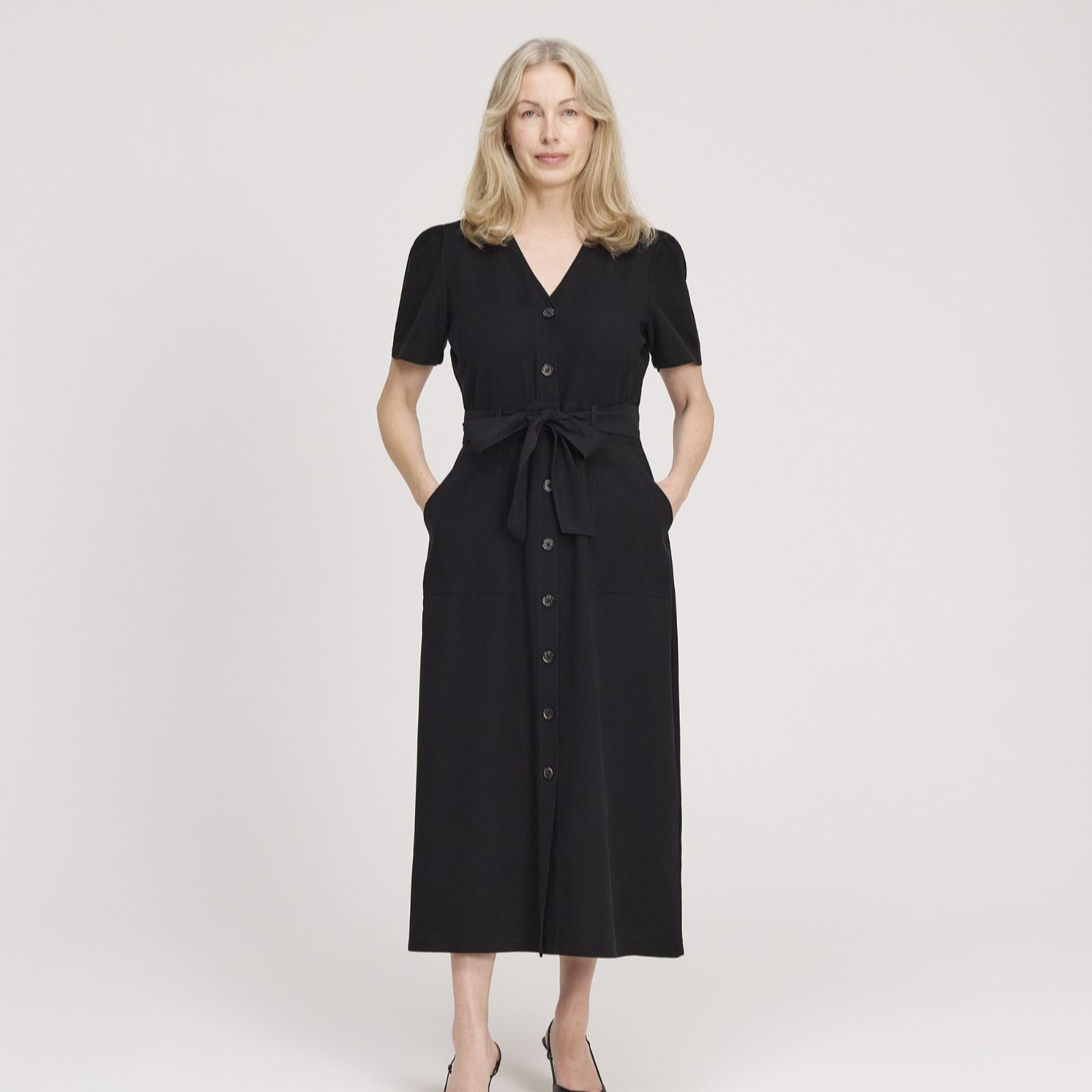 Finery London Pricilla Cupro Button Through V Neck Dress Standard women's