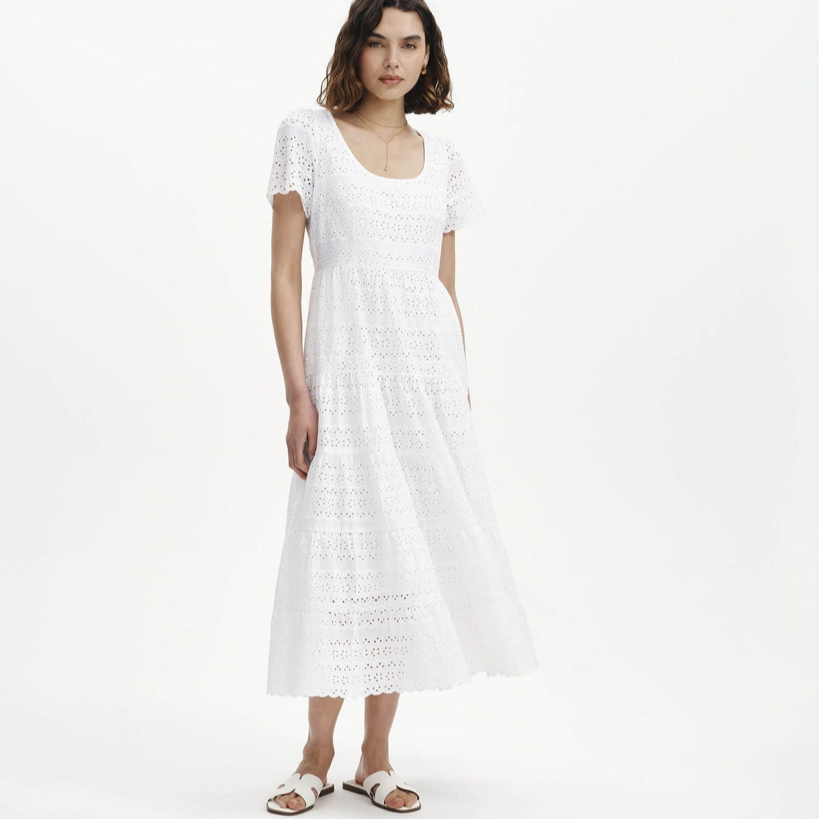 Finery Navy London Jemma Cotton Broderie Tiered Dress Petite