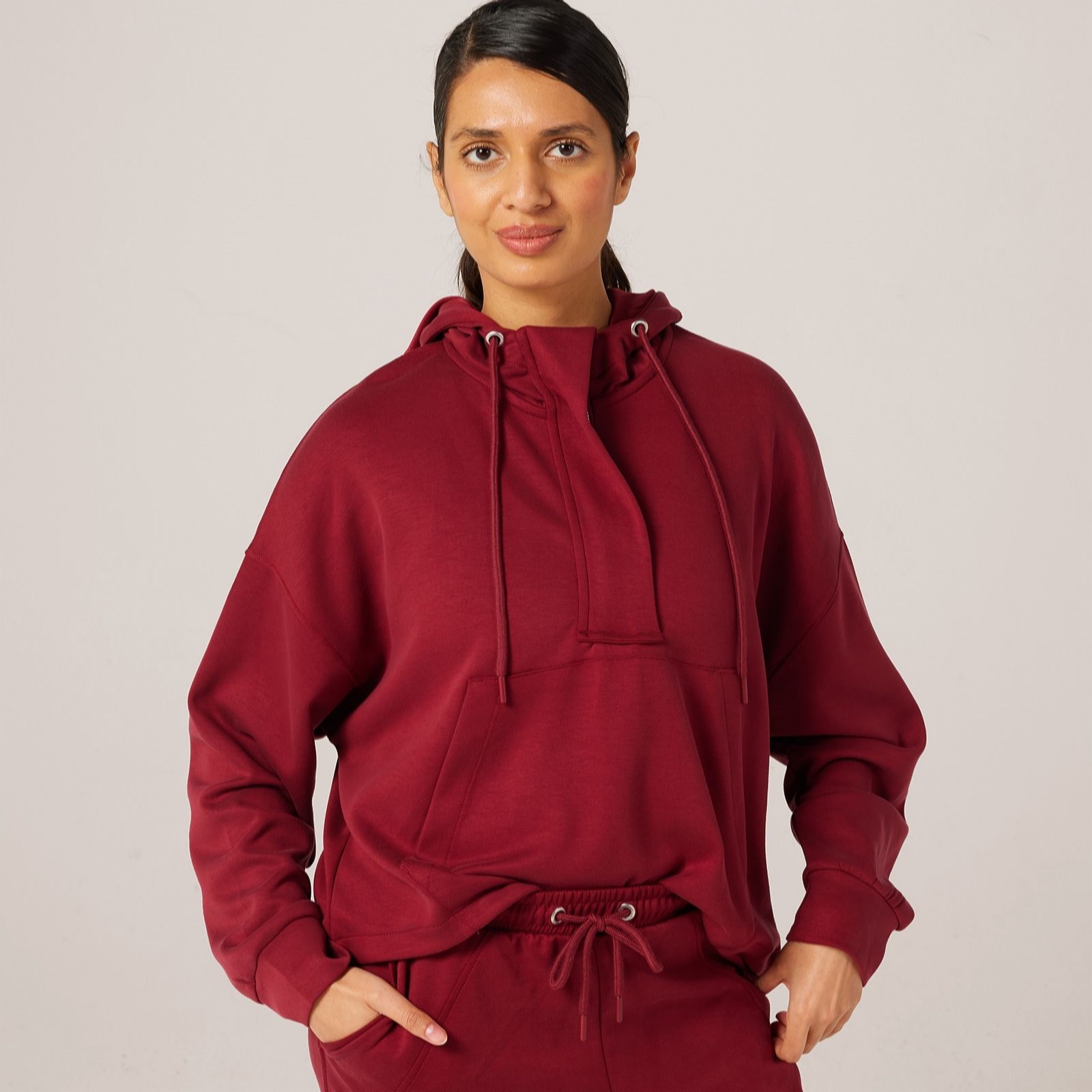 Denim & Co. Active Scuba Half Placket Hoodie