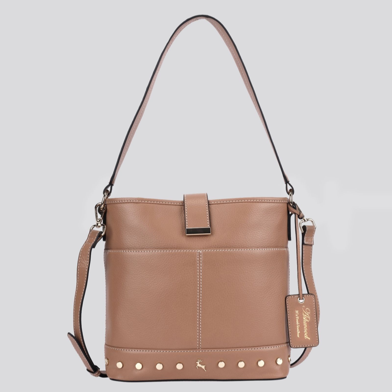 Ashwood Chocolate Leather Bucket Bag With Stud Detail