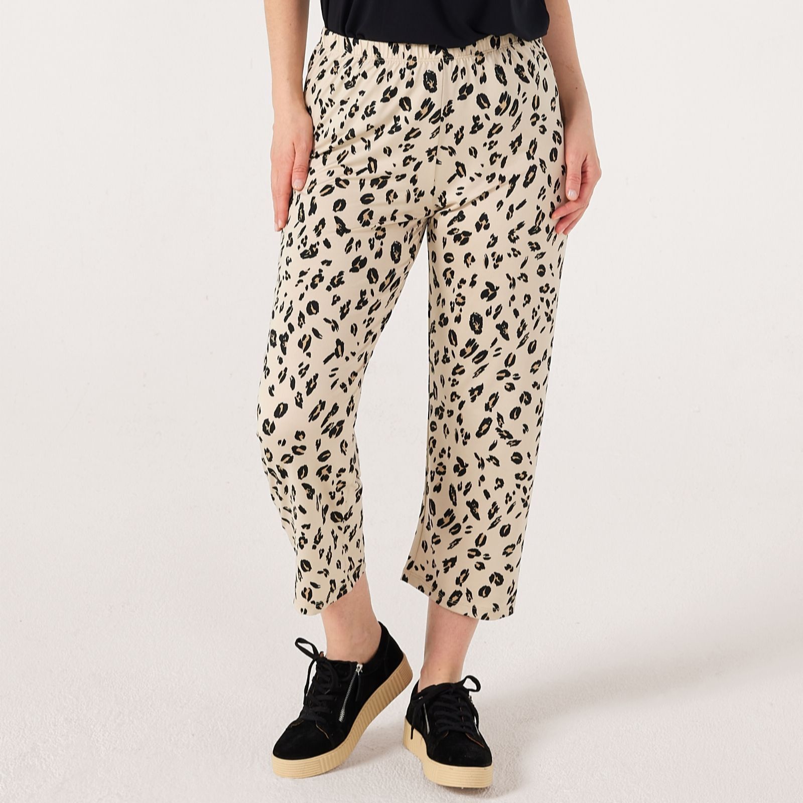 Kim & Co Natural Animal Printed Brazil Jersey Seamfree Cropped Relaxed Petite Trou...
