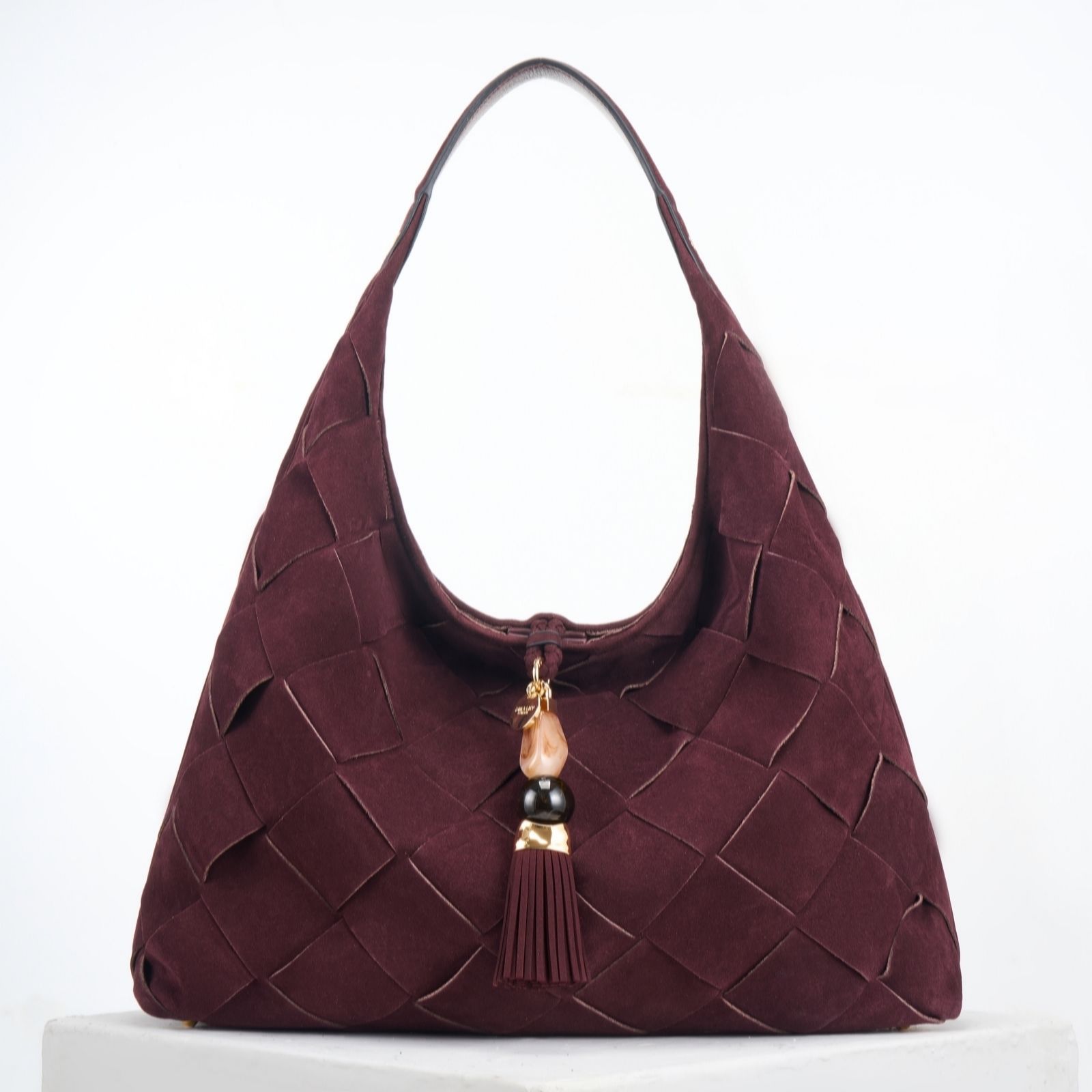 Luella Grey Women's Black Cherry Suede Weave Pandora Weave Slouch Hobo
