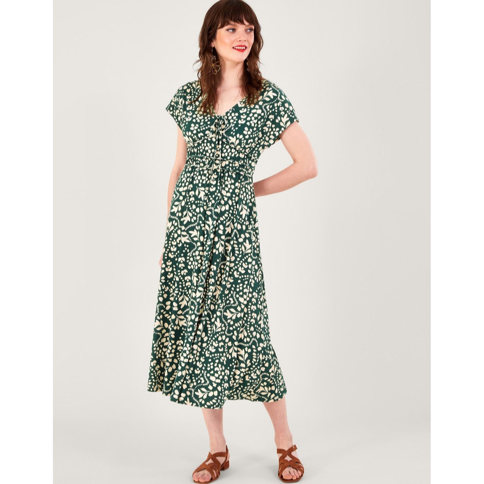 Monsoon Blake Floral Short Sleeve Abstract Midi Dress