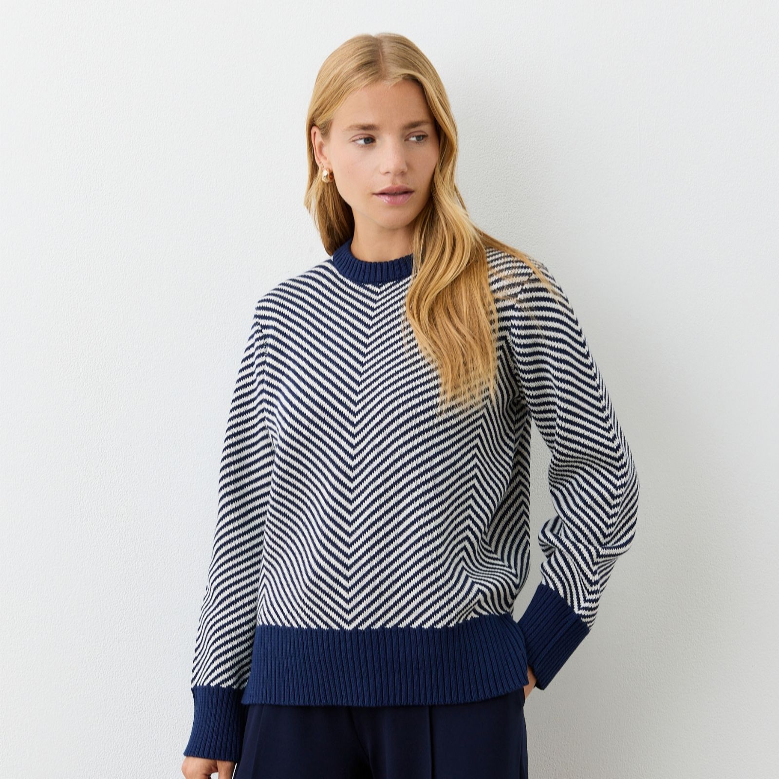 Finery Blue London Stella Stripe Chevron Knitted Jumper