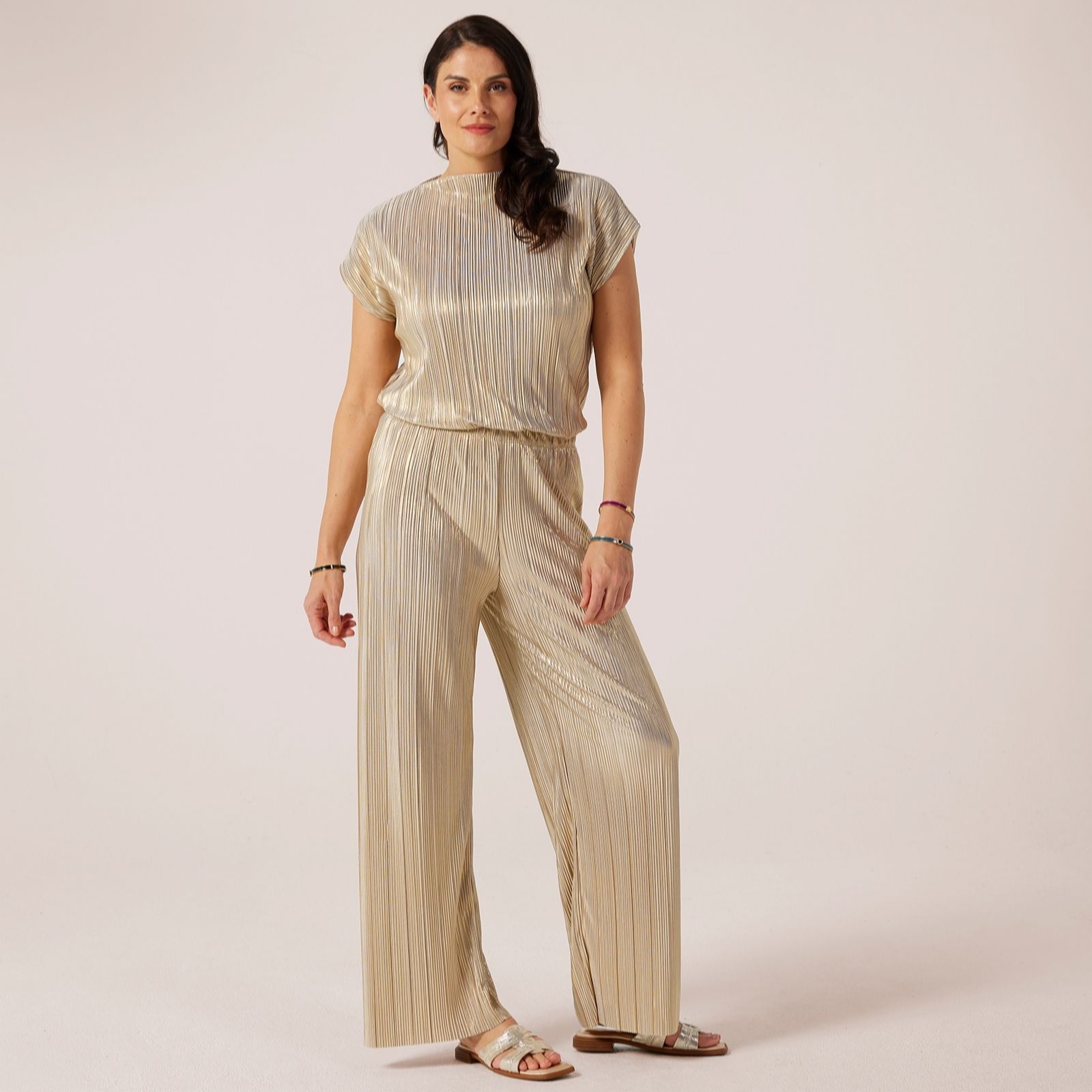 Kim & Co Champagne Plisse Palazzo Petite Trousers