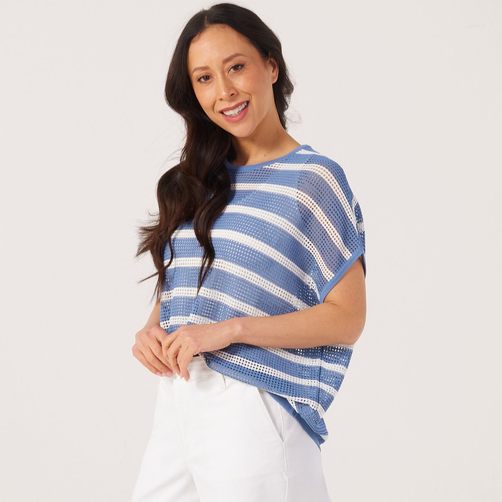 Marlawynne Women's Black Cloud Striped Mesh Easy Fit Jumper