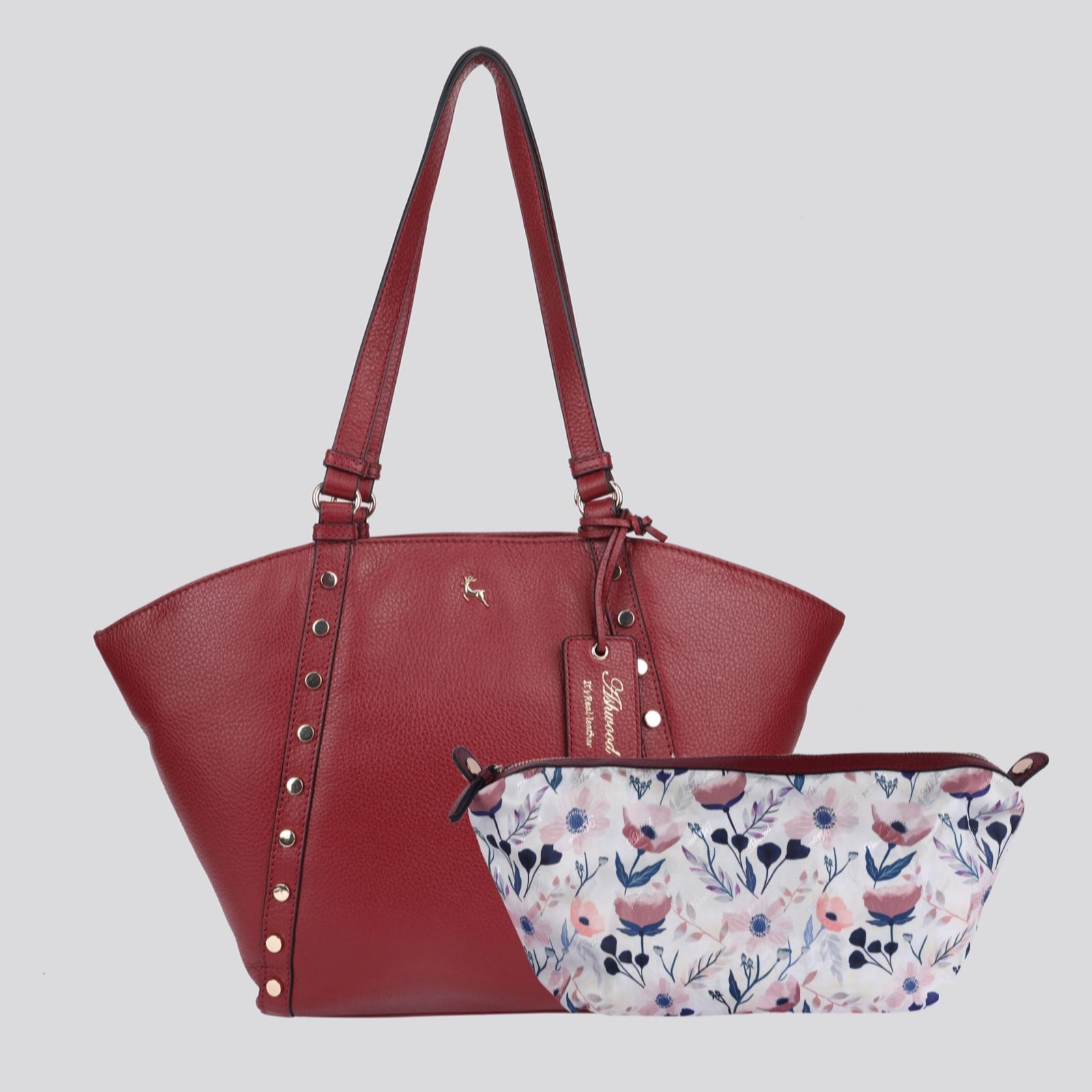 Ashwood Chocolate Leather Shoulder Bag With Stud Detail
