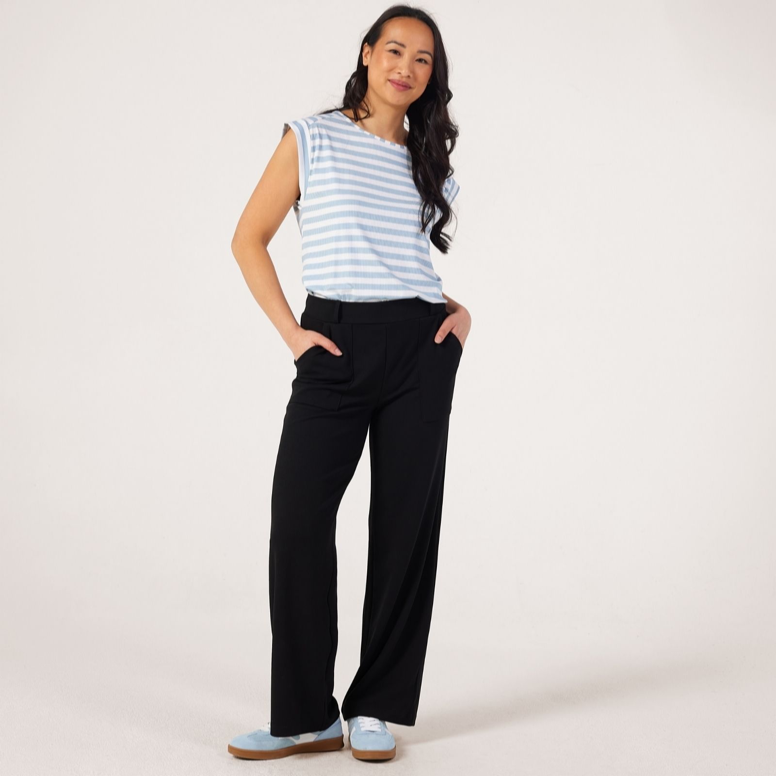 Kim & Co Black Ponte Crepe Straight Classic Petite Trousers