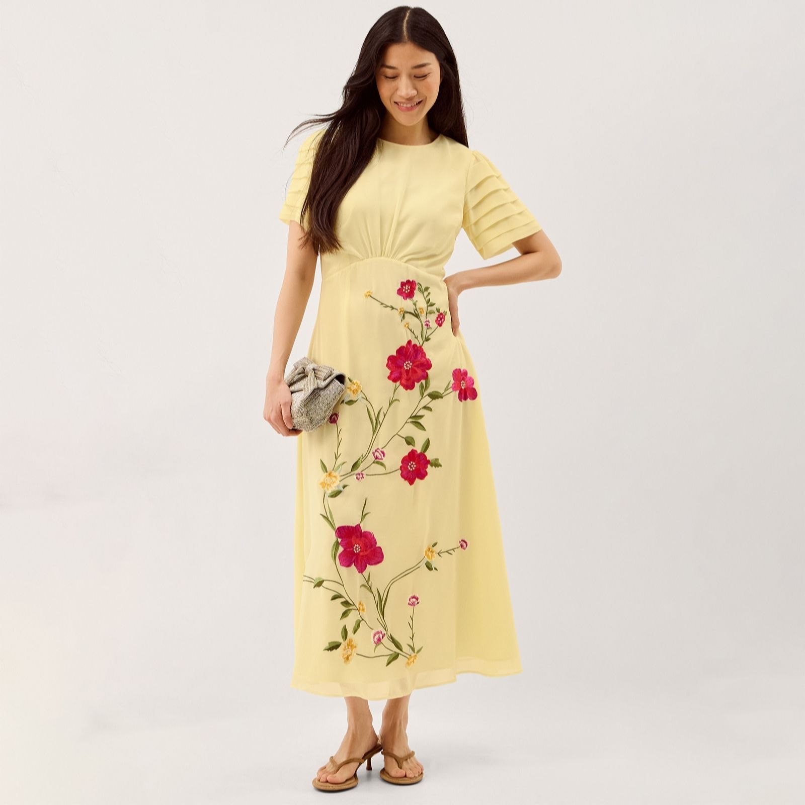 Monsoon Women's Yellow Jocelyn Embroidered Dress