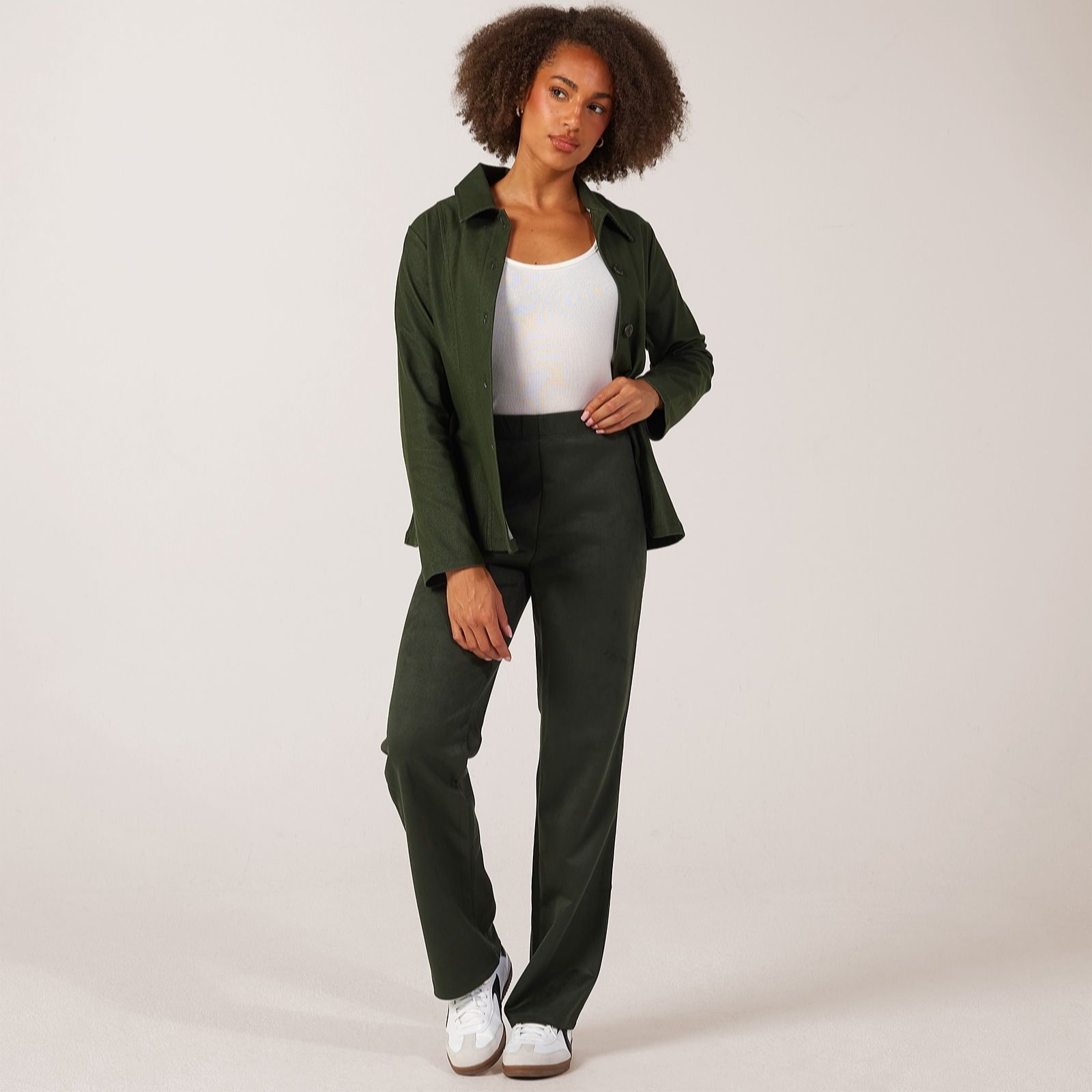 Kim & Co Stretch Faux Suede Nova Straight Leg Petite Trousers women's