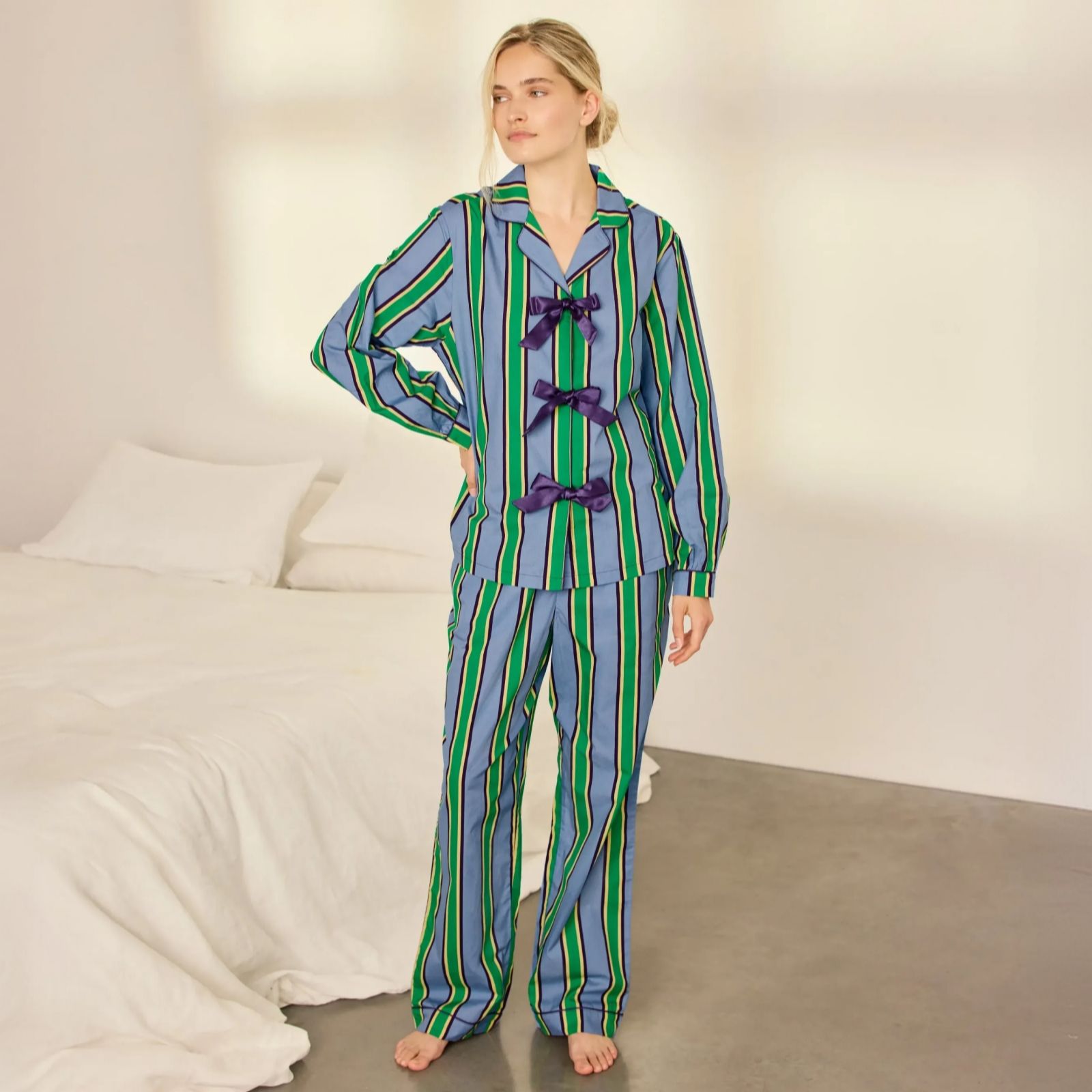 Chelsea Peers Women's Multi Stripe Tie Front Stripe Pj