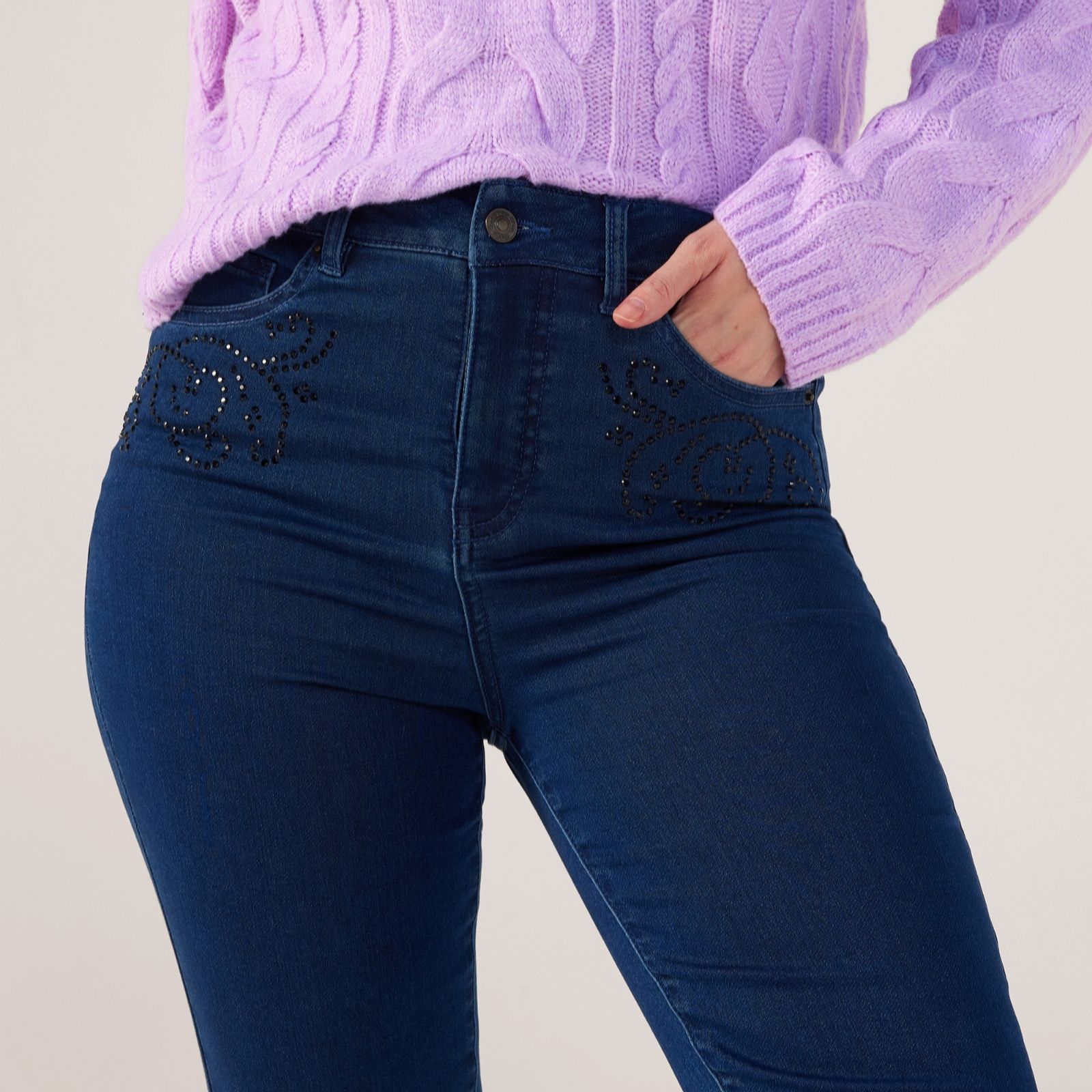 Denim & Co. Straight Leg Embellished Jean