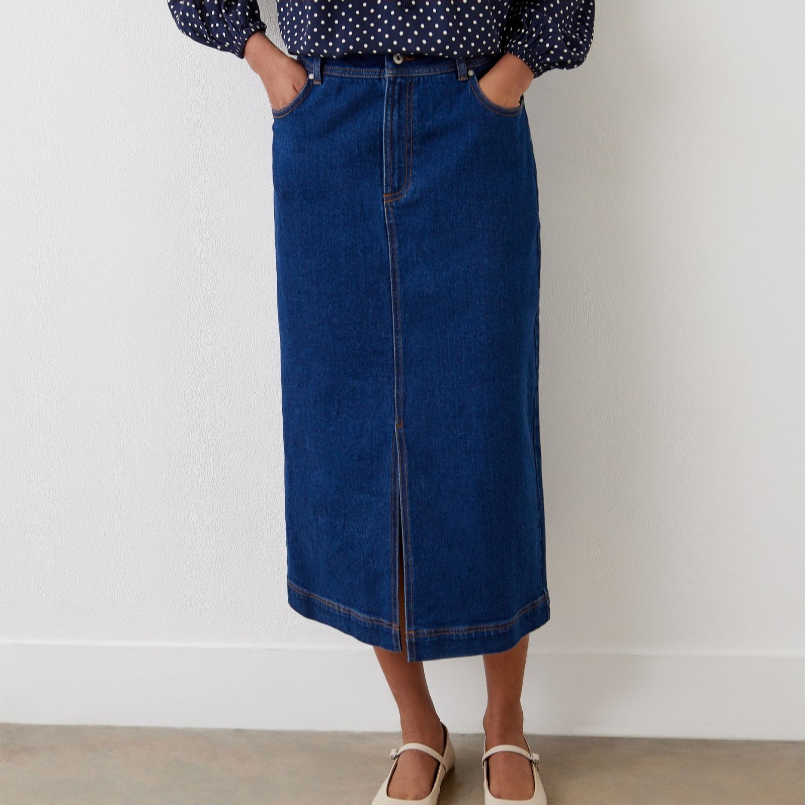 Finery London Rachel Denim Stretch Midi Skirt