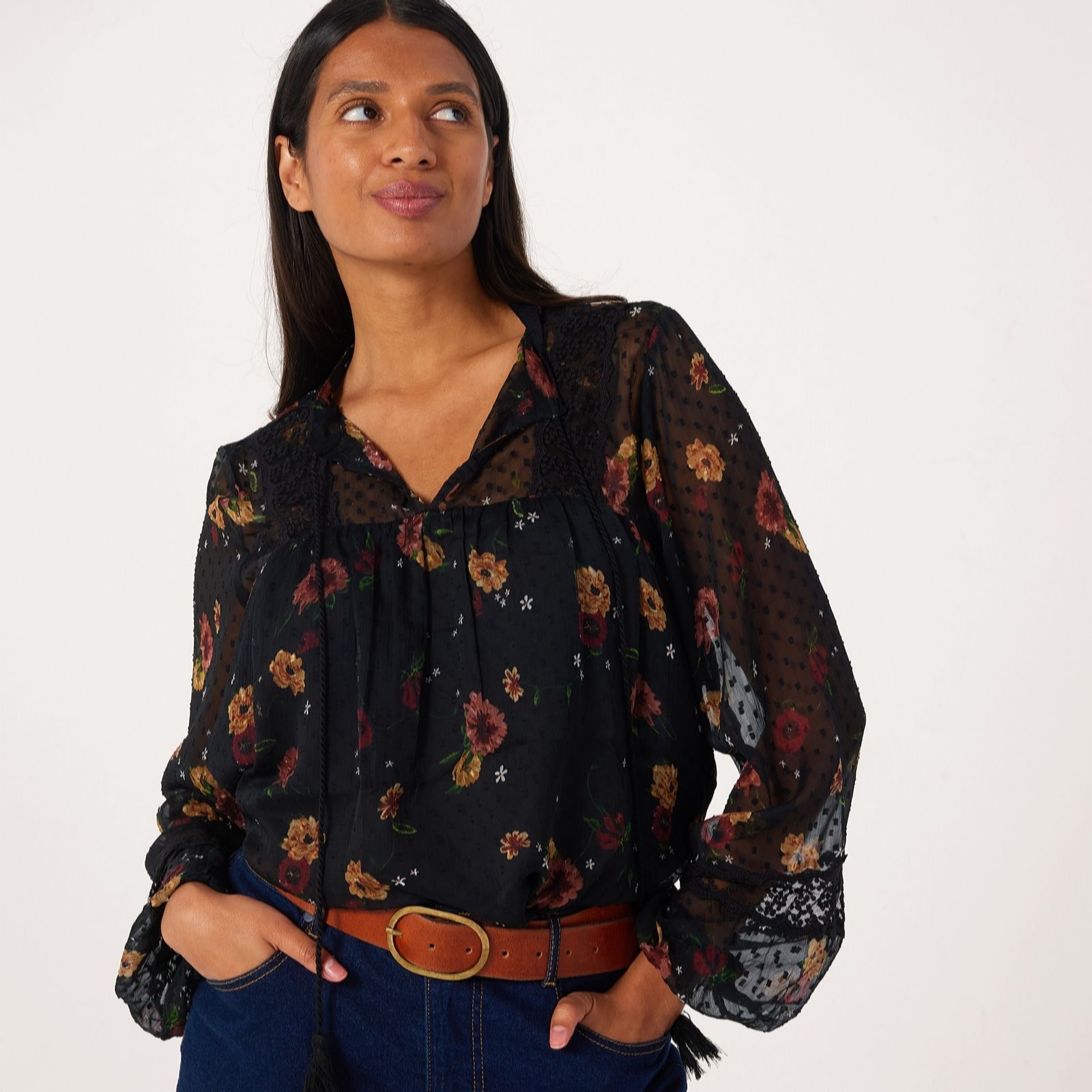 Only Black Floral Eliza Printed Tie Neck Blouse