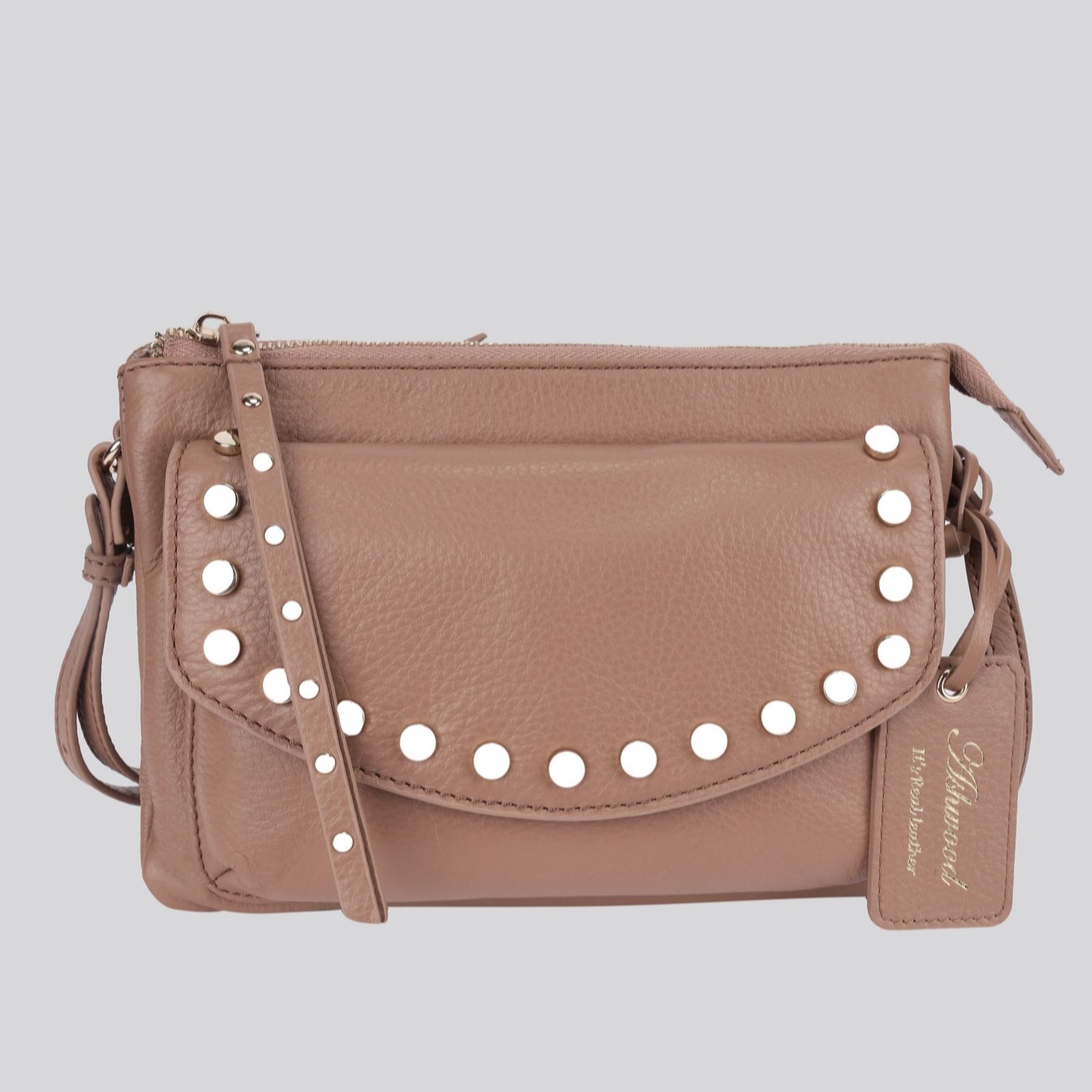 Ashwood Chocolate Leather Crossbody Bag With Stud Detail