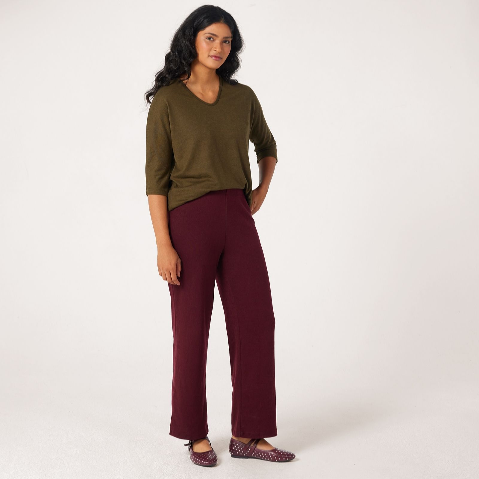 Kim & Co Bordeaux Divine Knit Kristy Straight-Leg Petite Trousers