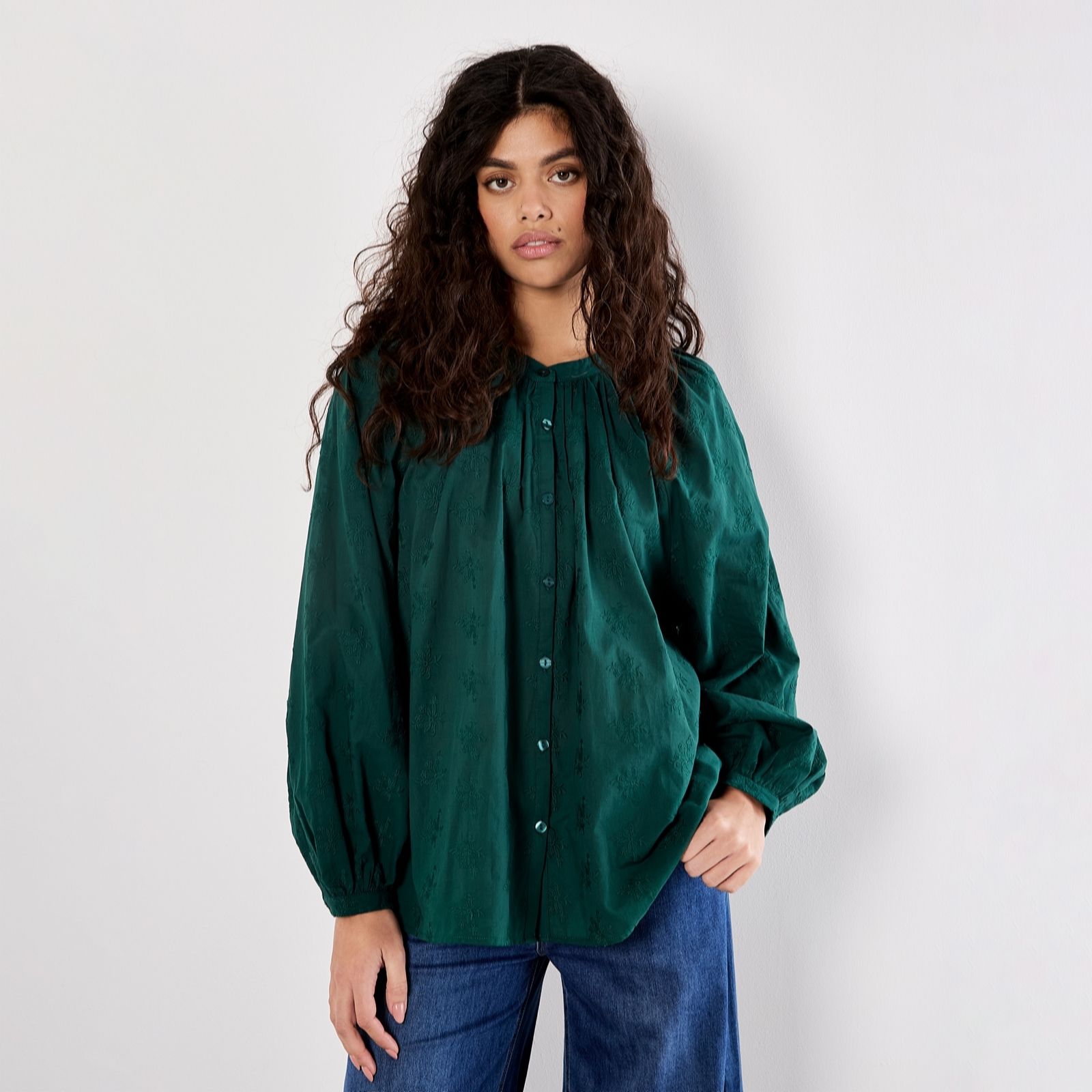 Apricot Green Broderie Clean Neck Oversized Blouse