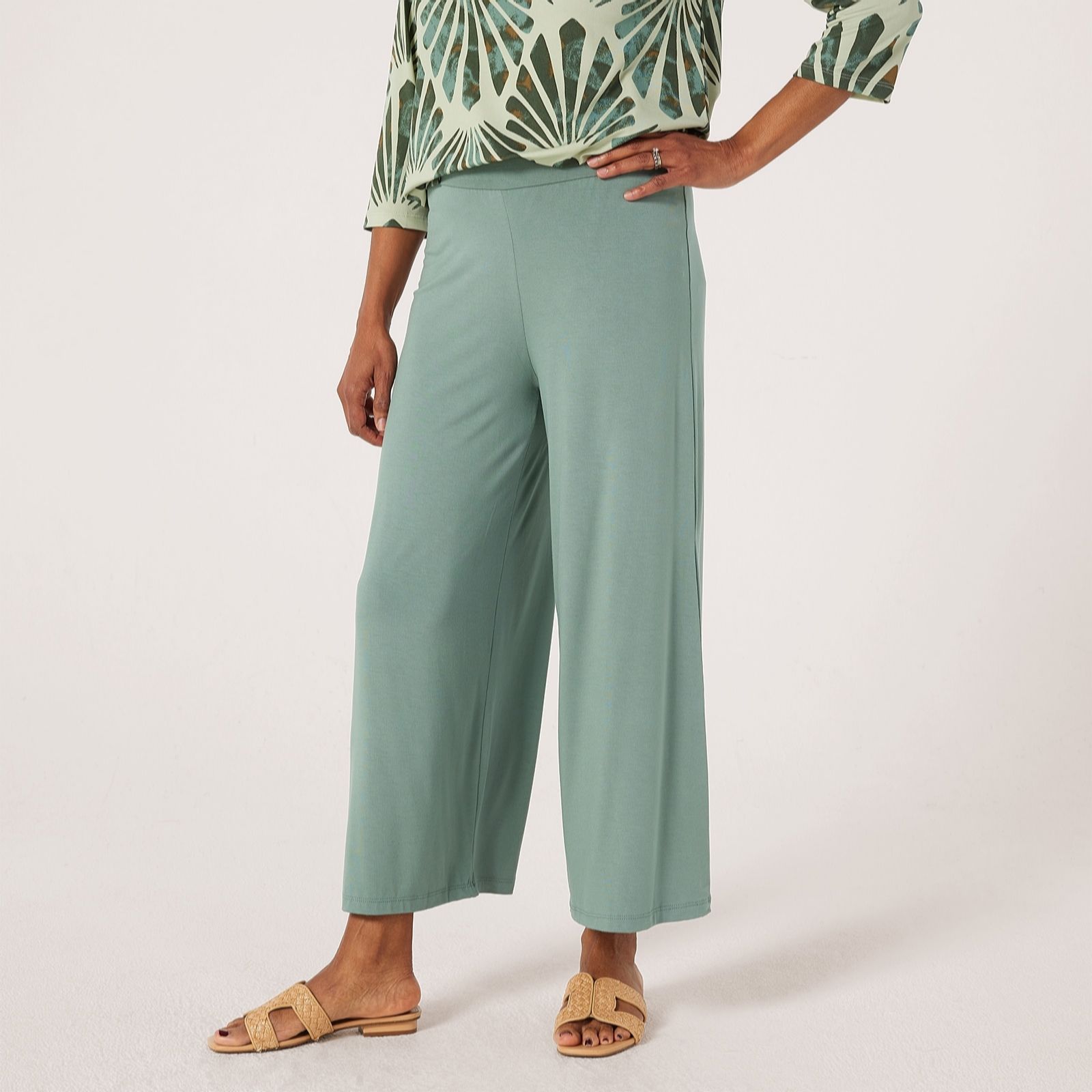 Kim & Co Multicolour Viscose Jersey Cropped Palazzo Petite Trousers