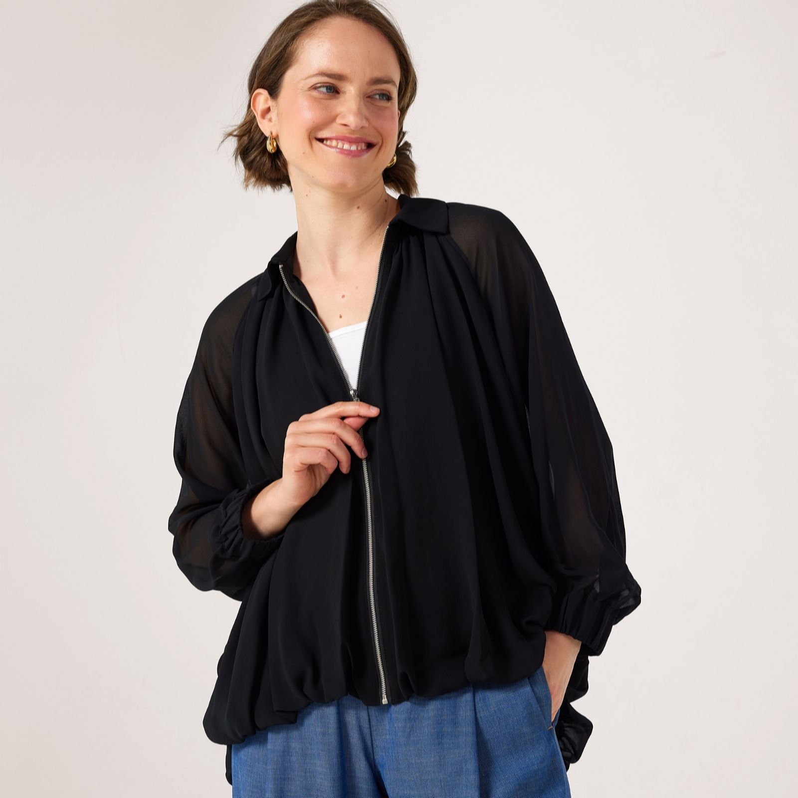 Marlawynne Black Layers Chiffon Blouson Jacket
