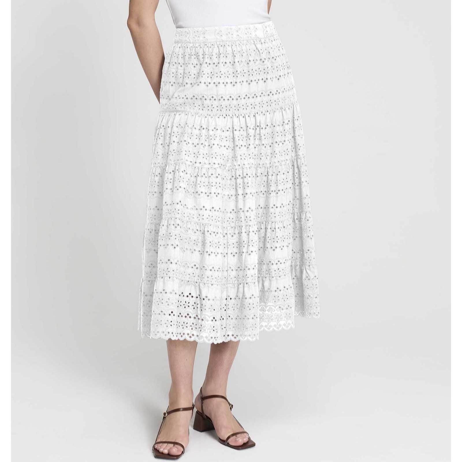 Finery London Siobhan 100% Cotton Broderie Tiered Midi Skirt women's