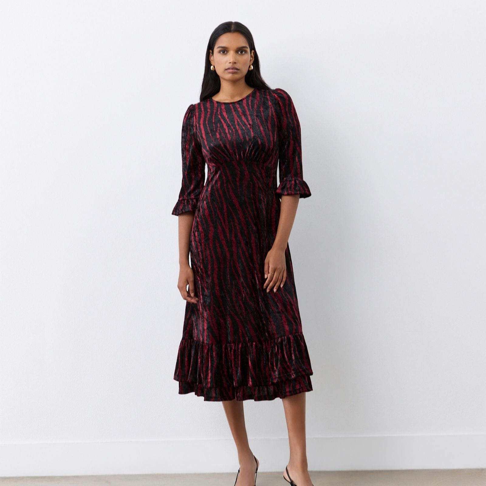 Finery London Rosaline Velvet Printed Midi Dress
