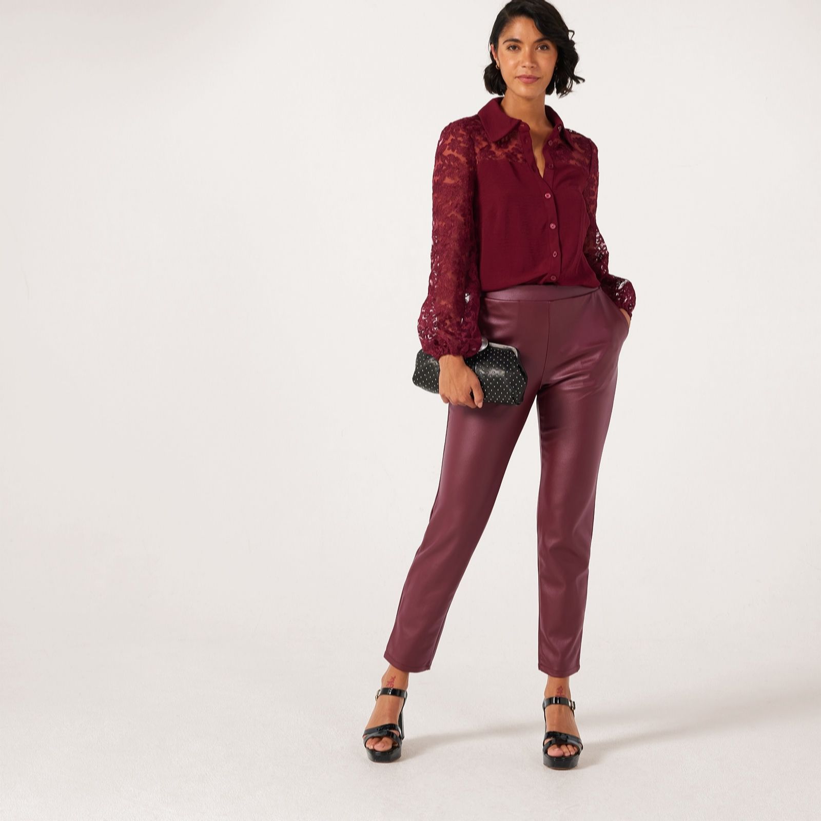 Nina Leonard Black Faux Leather Narrow Leg Standard Trousers