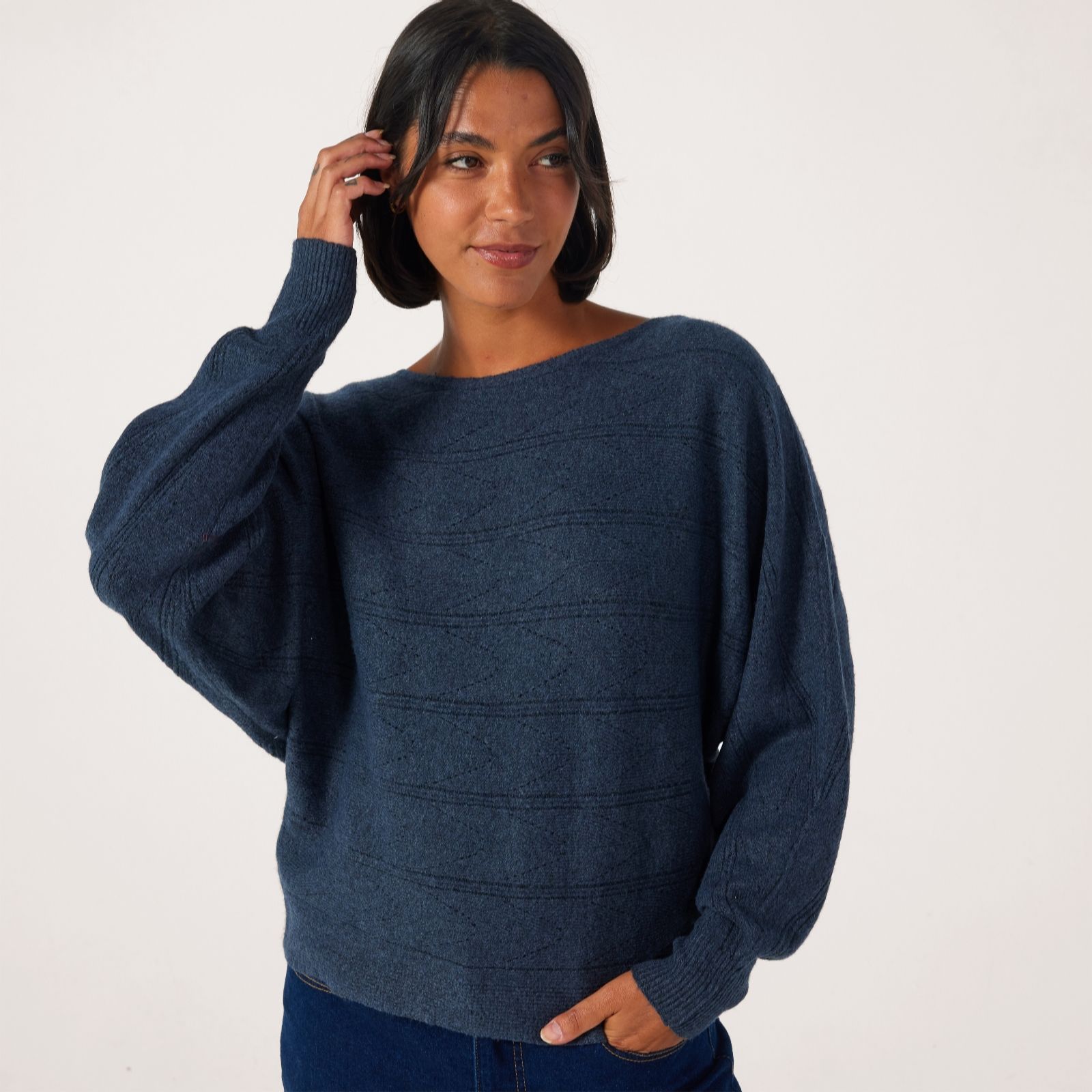 Only Blue Jeanette Batwing Pointelle Jumper