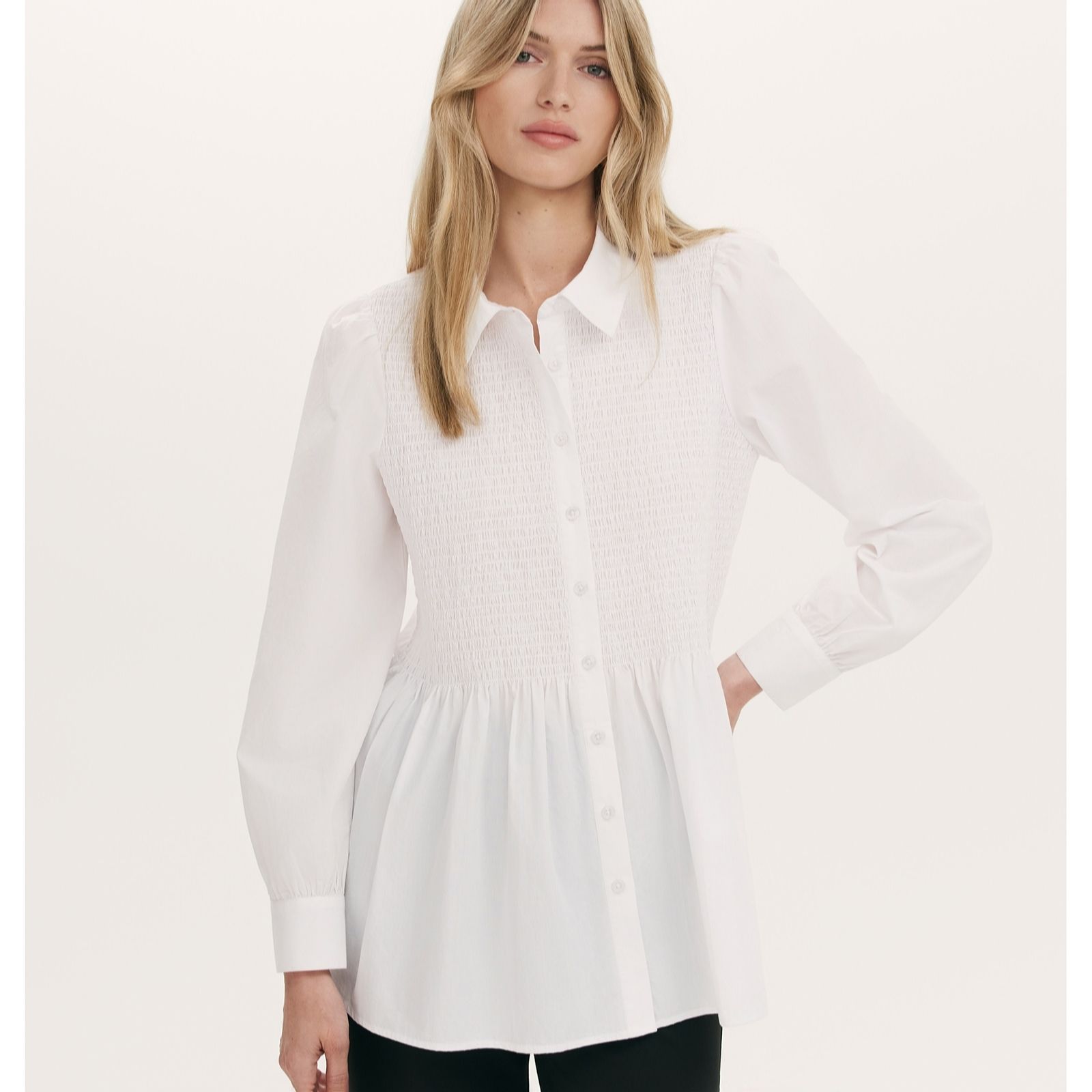 Finery White London Melissa Shirred Detail Button-Up Shirt