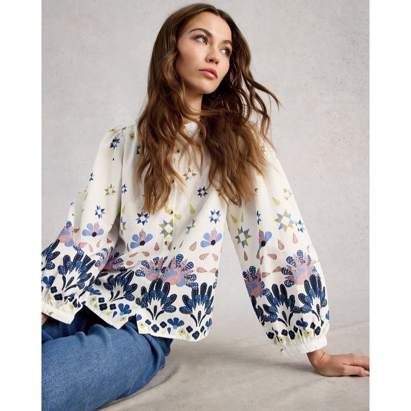 White Stuff Women's Ivory Multi Lana Top