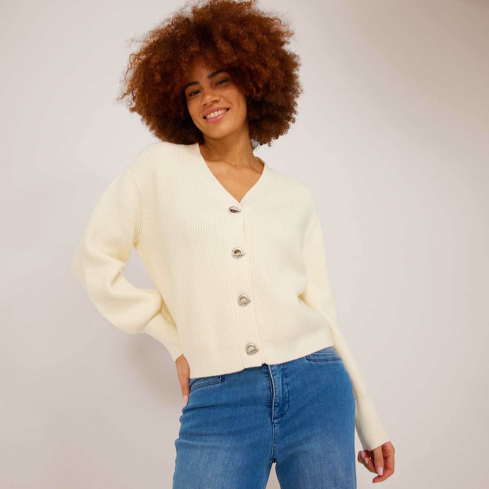 Marlawynne Creme Fresh Wynnelayers Softknit Cardigan With Grommet Closure