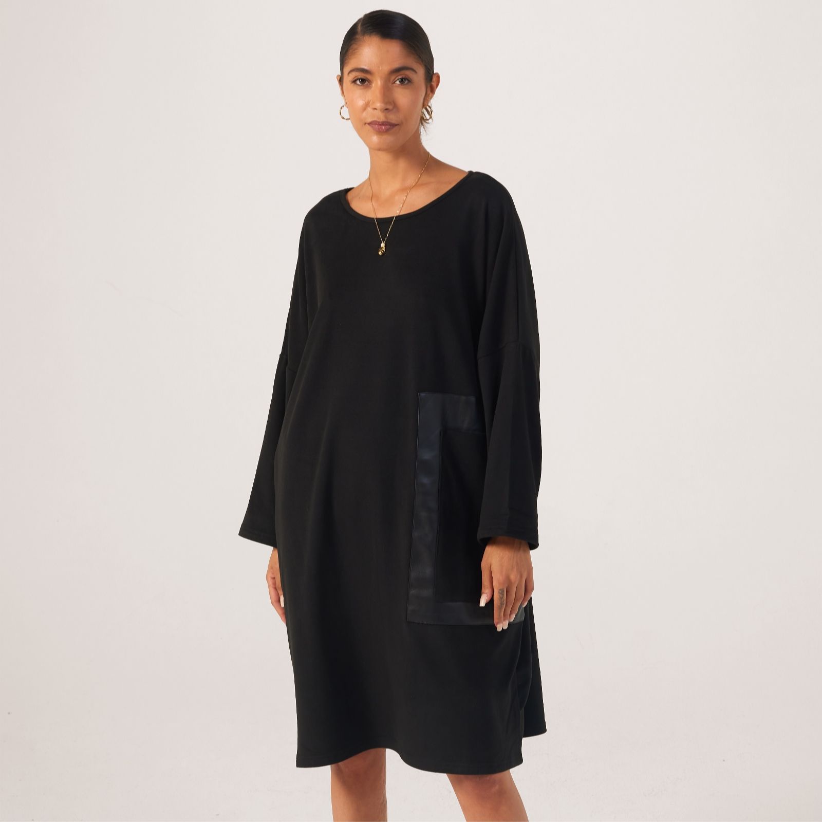 Frank Usher Fleece Oversized Dress with Large PU Detail Pocket