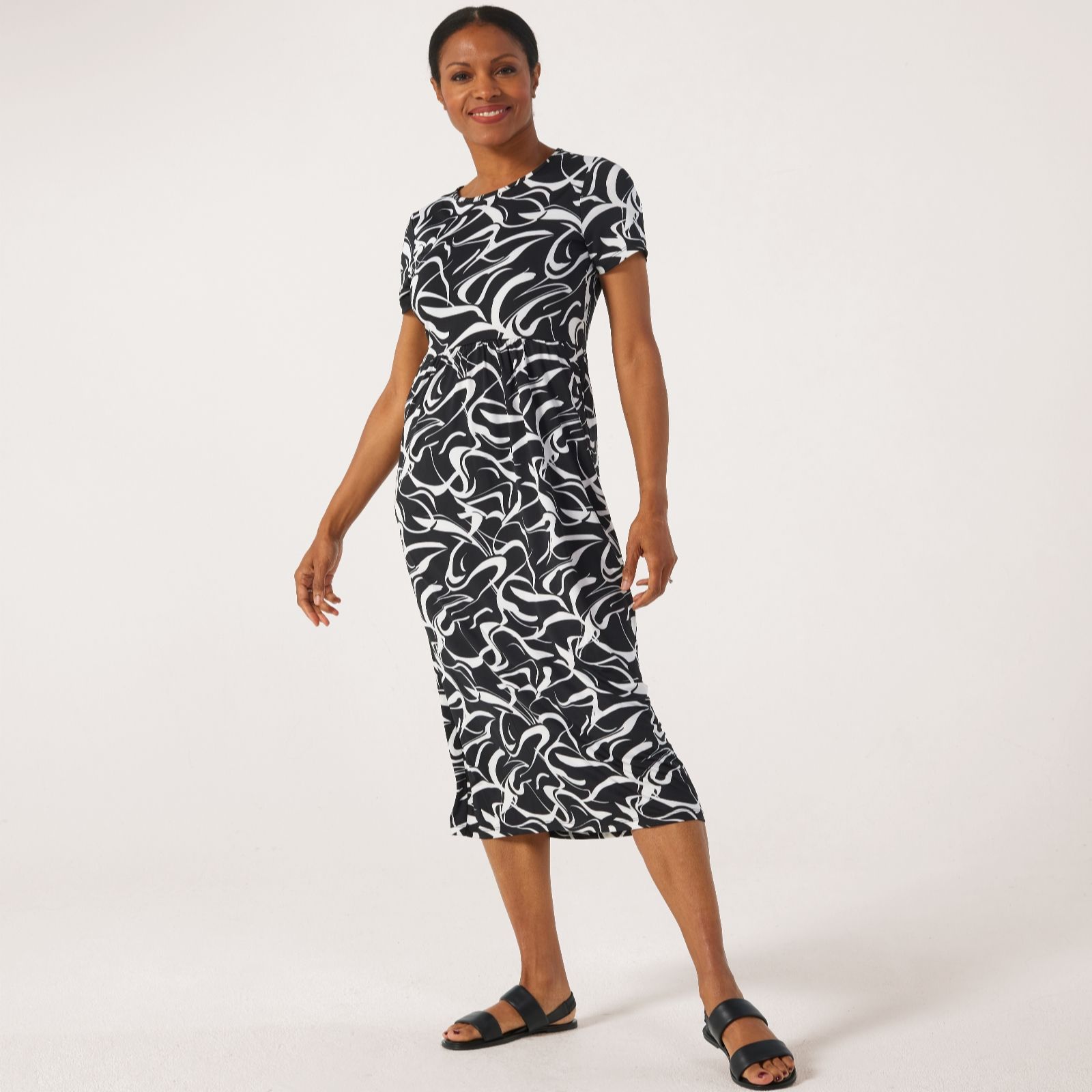 Kim & Co Printed Brazil Knit Jersey Short Sleeve Midi Dress