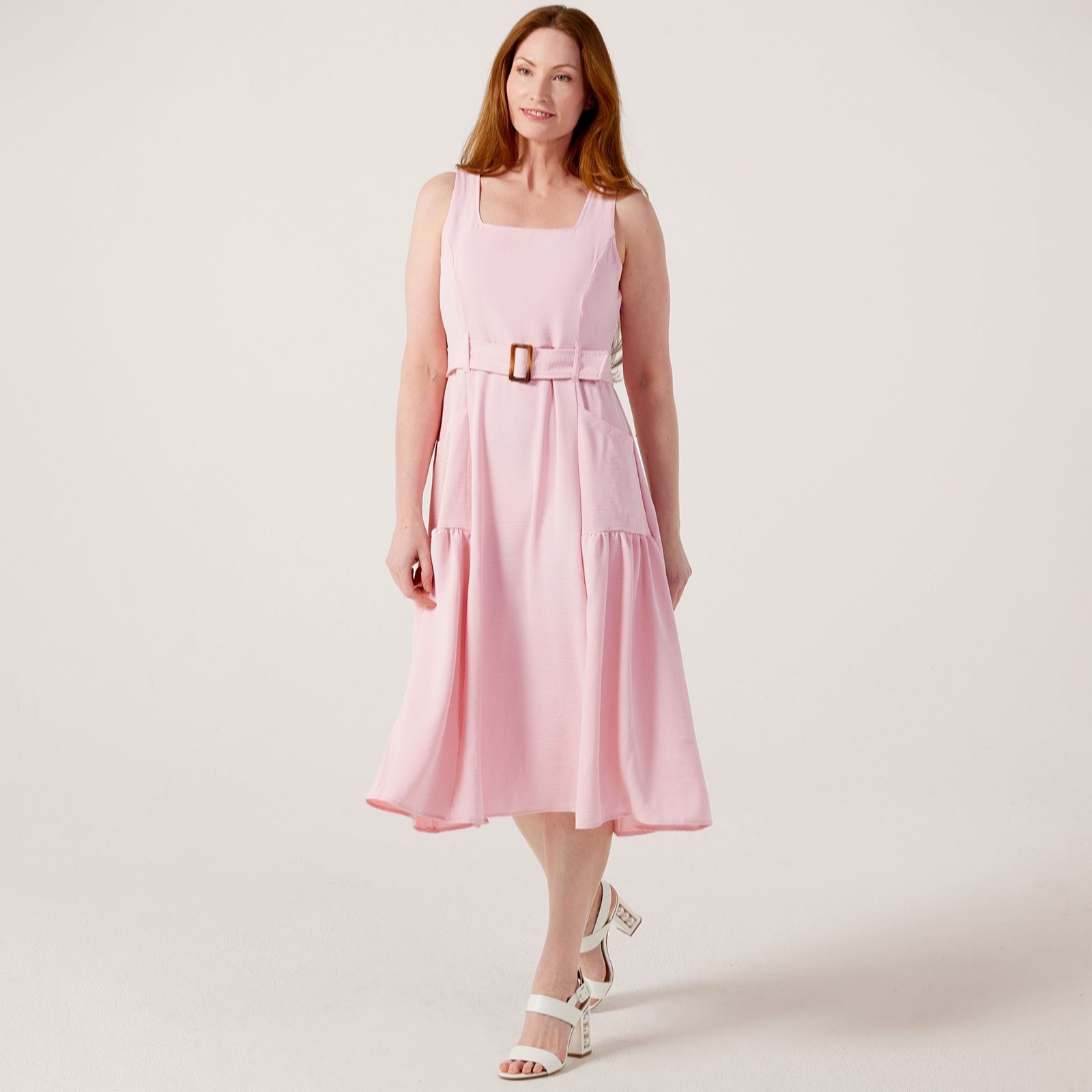 Nina Leonard Ballet Slipper Square Neck Sleeveless Dress