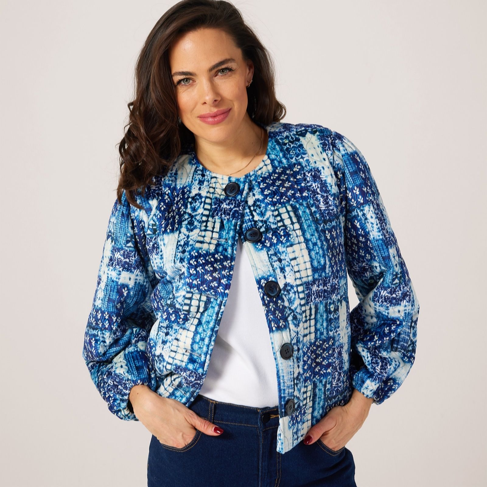 Helene Berman Blue Diamond Quilted Patchwork Jacket