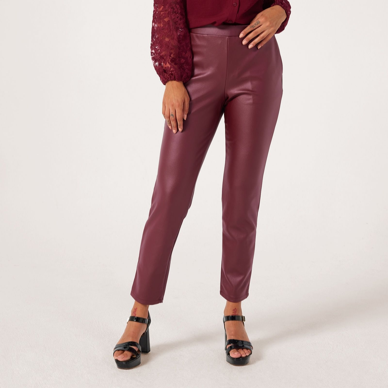 Nina Leonard Black Faux Leather Narrow Leg Petite Trousers