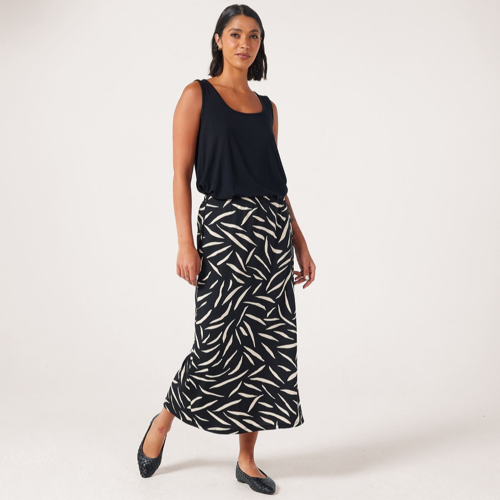 Kim & Co Black,Sand Brazil Knit Jersey A-Line Long Skirt