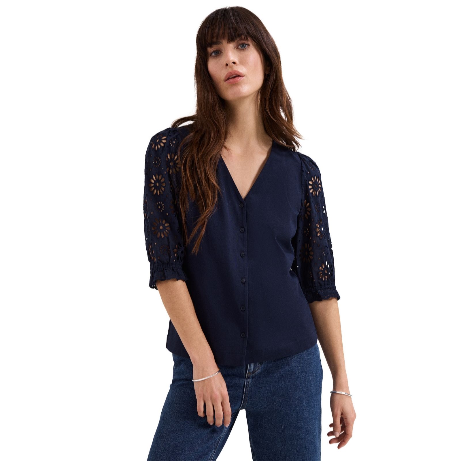 Phase Eight Eleanor Cotton Jersey with Broderie Sleeve Top women's