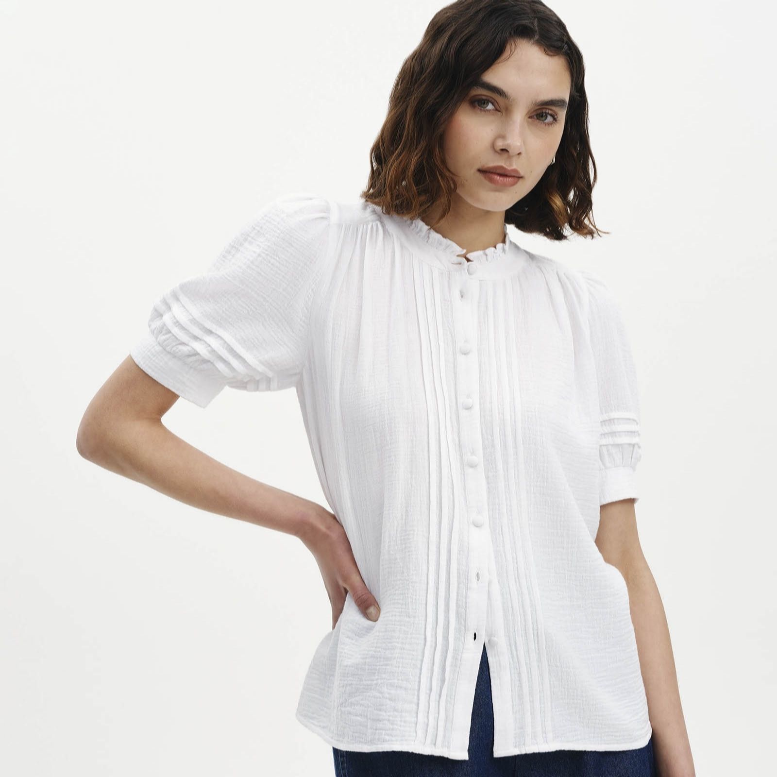 Finery London Cotton Teagan Short Sleeve Lace Detail Blouse women's