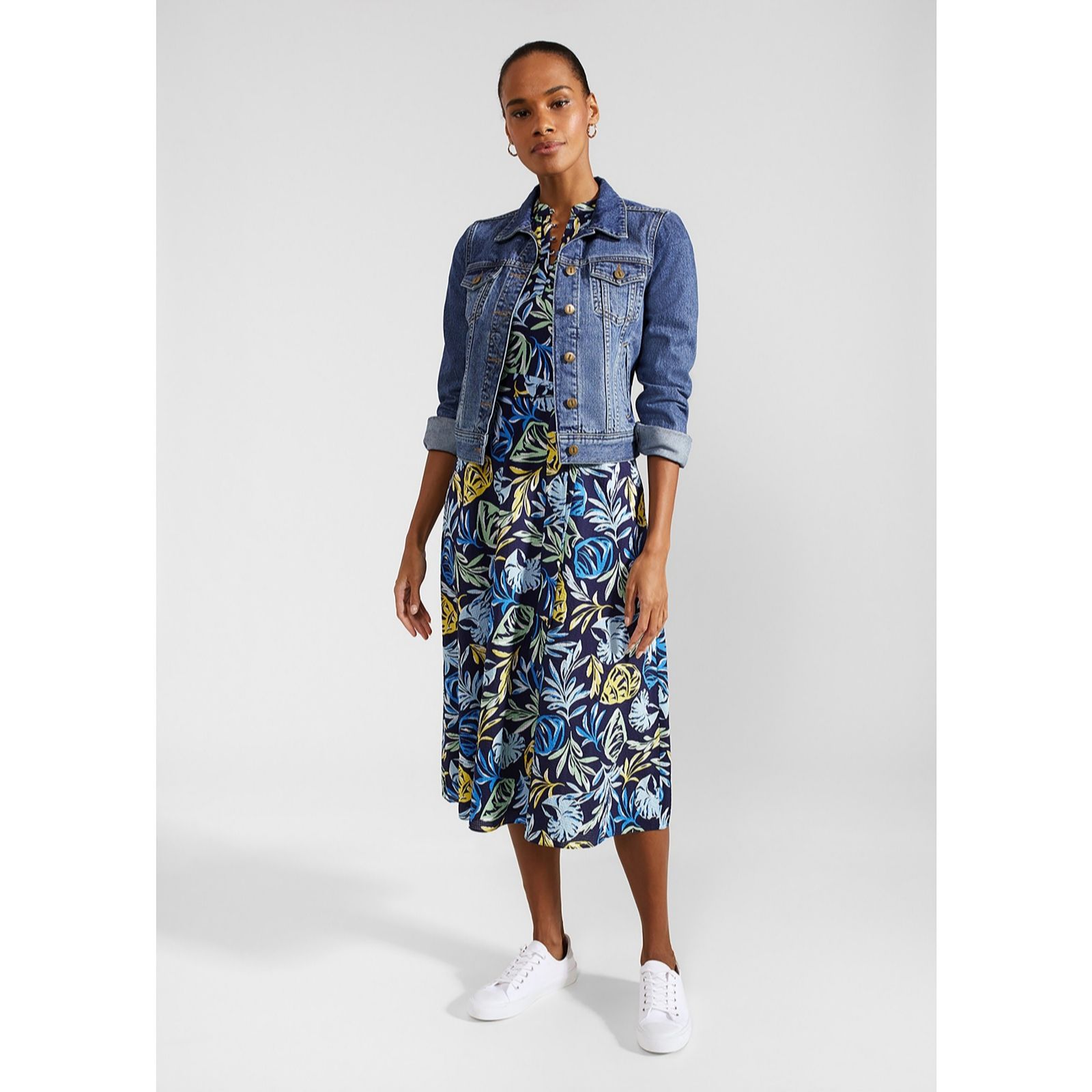 Hobbs London Blue & Yellow Floral Printed Dress