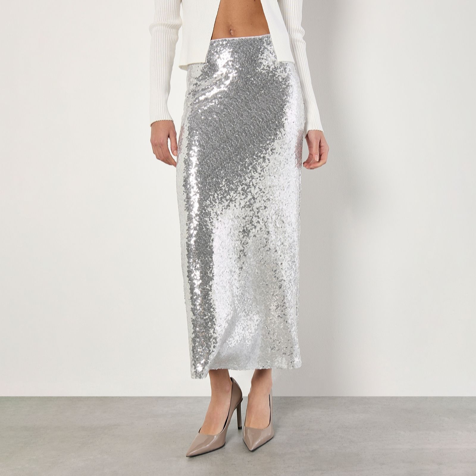 Apricot Sequin Bias Cut Midaxi Skirt