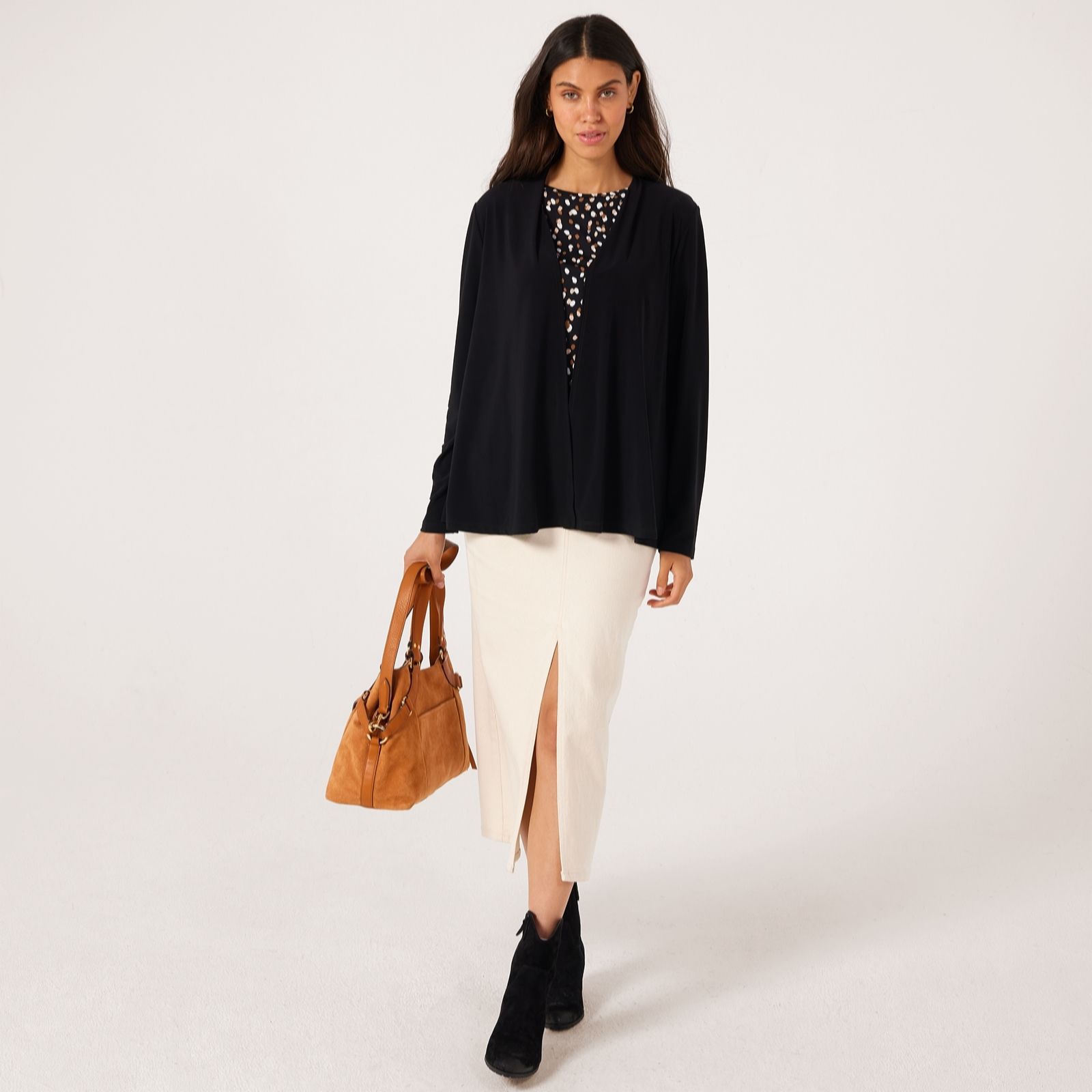 Kim & Co Black Deluxe Brazil Jersey Cardigan With Shirring Back Detail