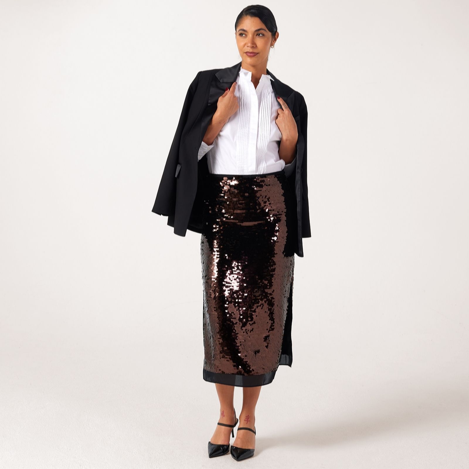 Ben De Lisi Chocolate Sequin Midi Skirt Standard