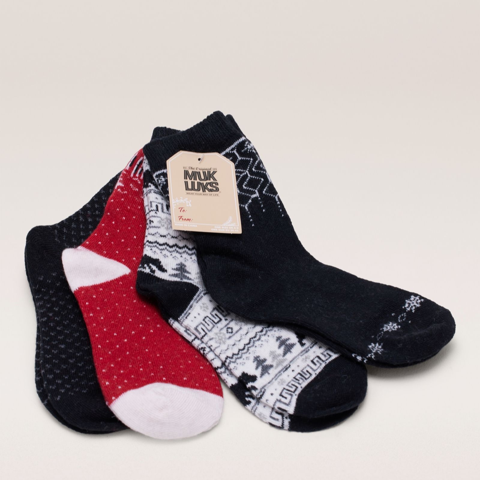 Muk Luk's Yellow,Brown Four-Pack Holiday Boot Socks