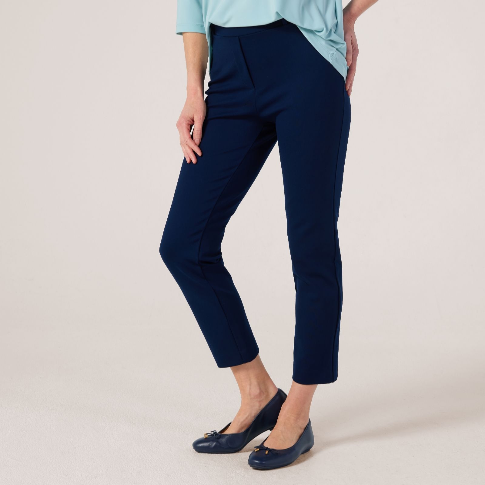 Kim & Co Black Stretch Ponte Jersey Sleek Ankle Narrow Leg Trousers Standard